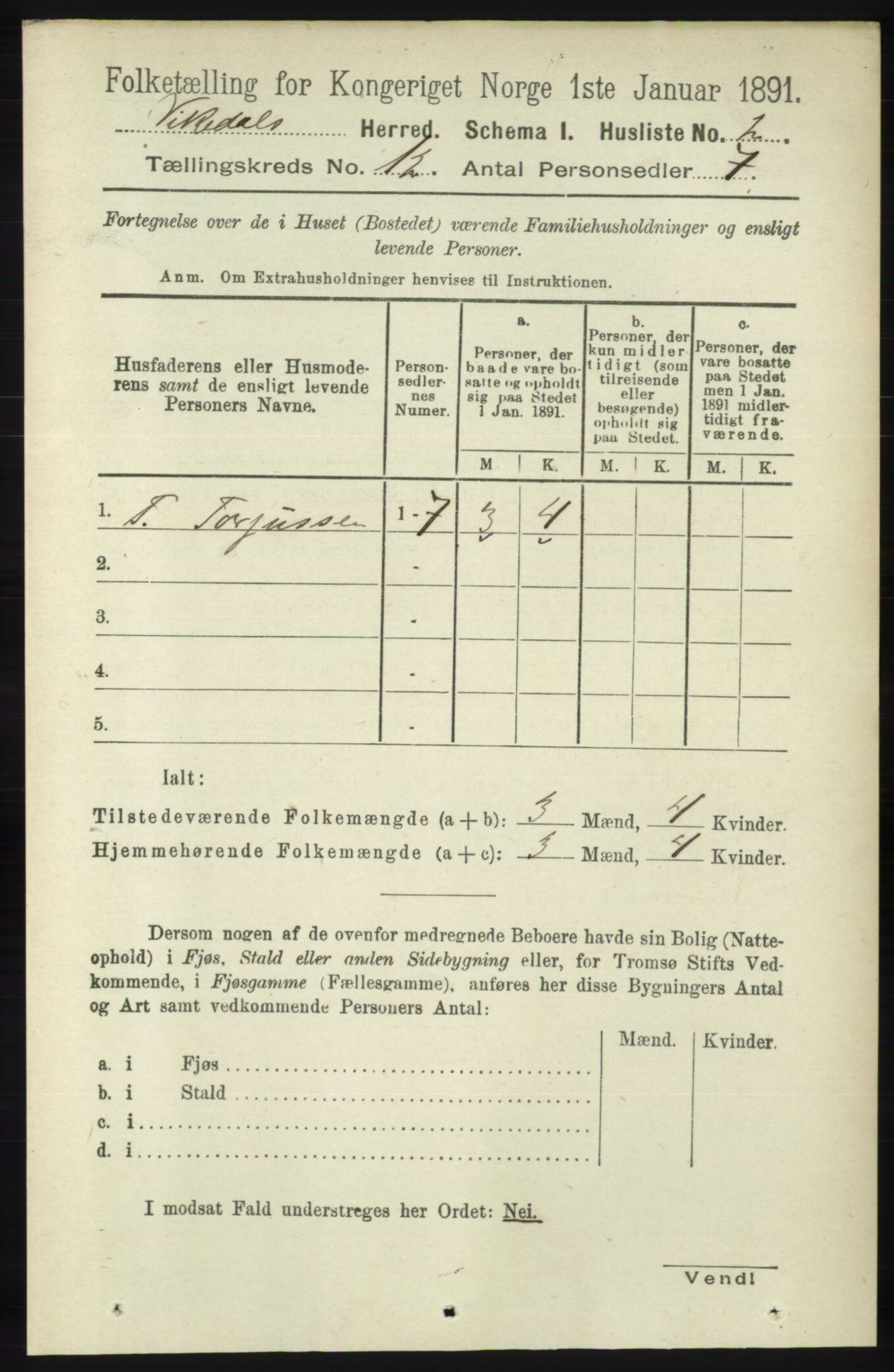 RA, 1891 census for 1157 Vikedal, 1891, p. 3149