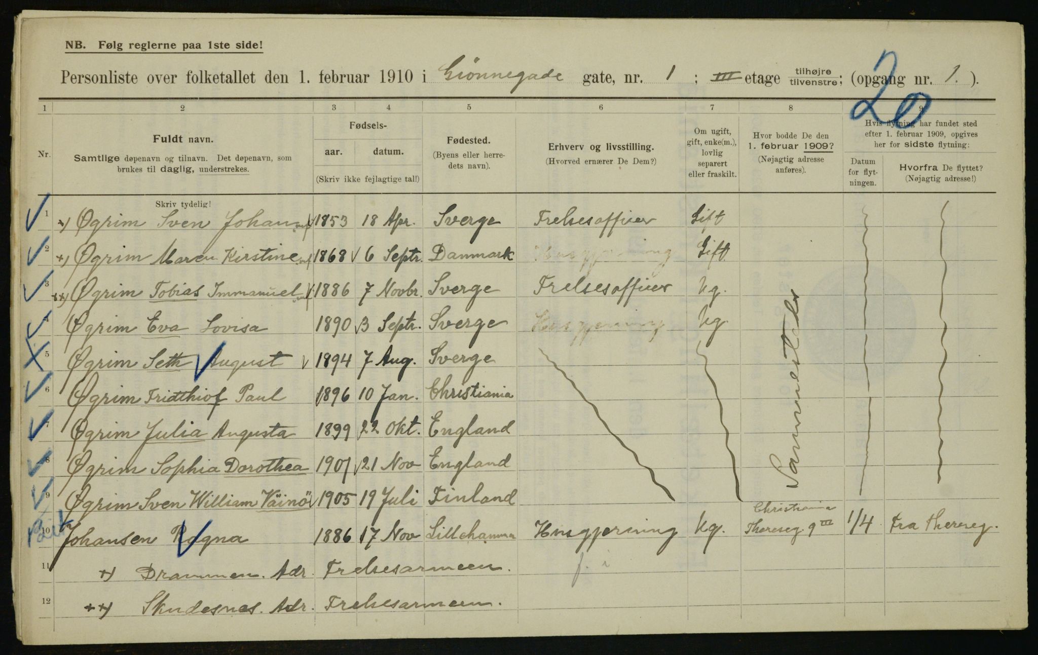 OBA, Municipal Census 1910 for Kristiania, 1910, p. 30975