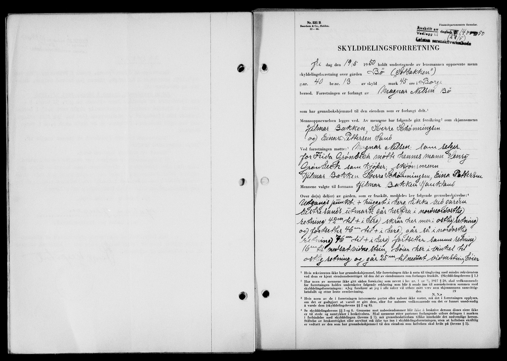 Lofoten sorenskriveri, SAT/A-0017/1/2/2C/L0023a: Mortgage book no. 23a, 1950-1950, Diary no: : 1400/1950