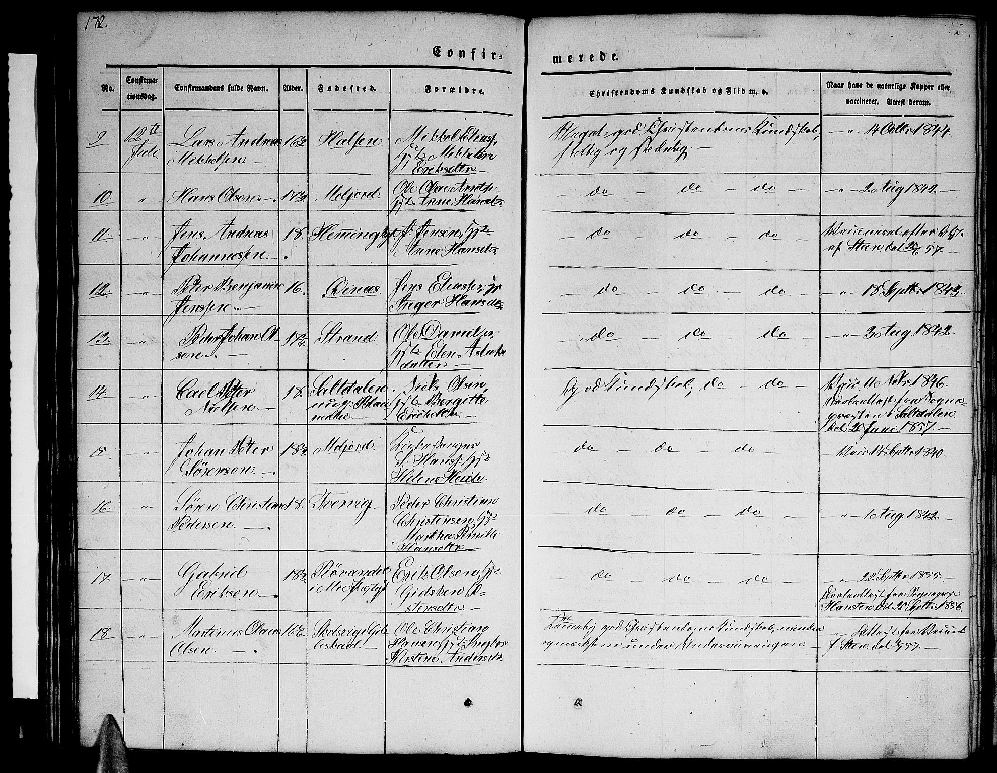 Ministerialprotokoller, klokkerbøker og fødselsregistre - Nordland, AV/SAT-A-1459/846/L0652: Parish register (copy) no. 846C02, 1841-1871, p. 172