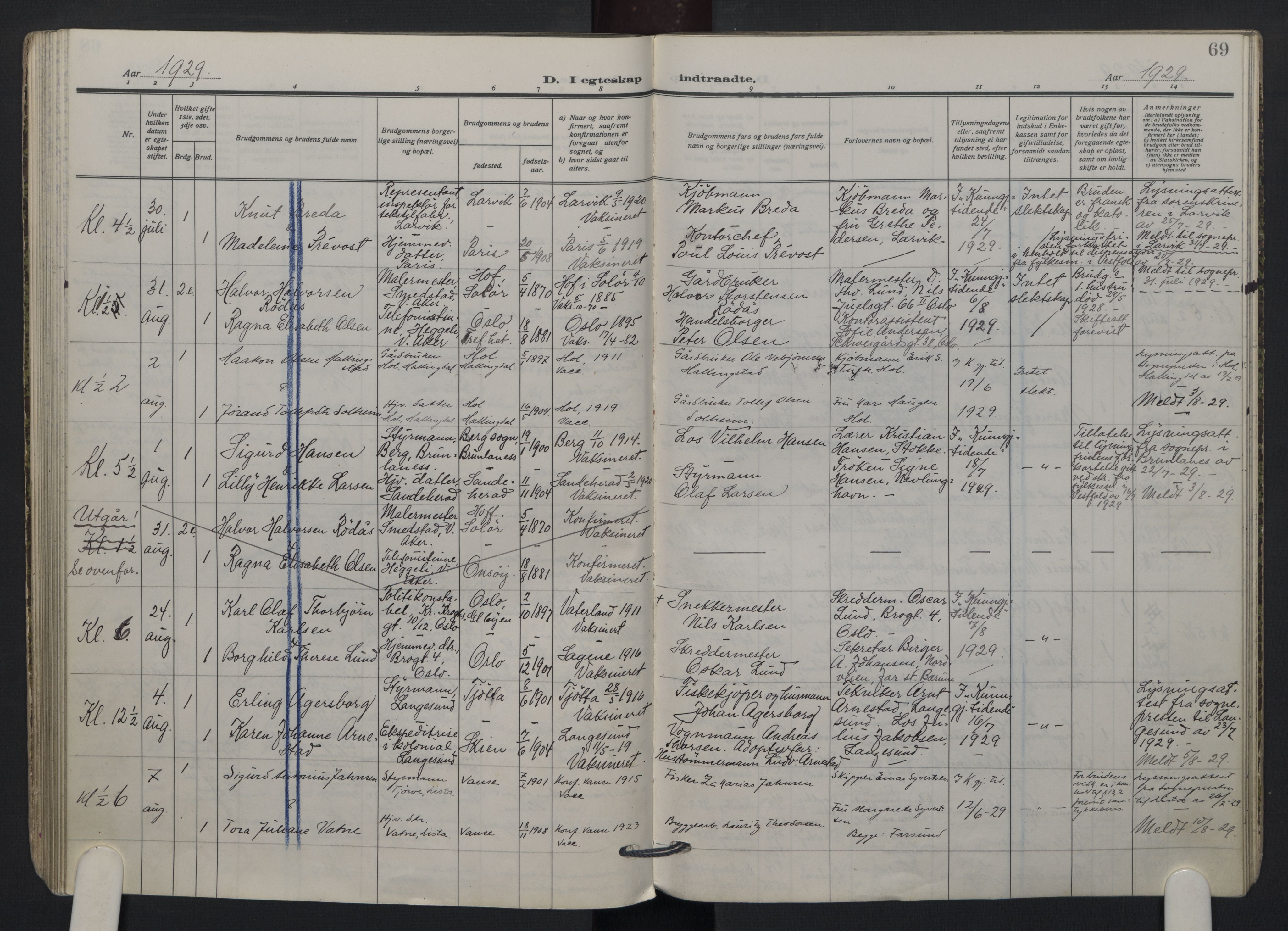 Oslo domkirke Kirkebøker, AV/SAO-A-10752/G/Ga/L0005: Parish register (copy) no. 5, 1926-1930, p. 69