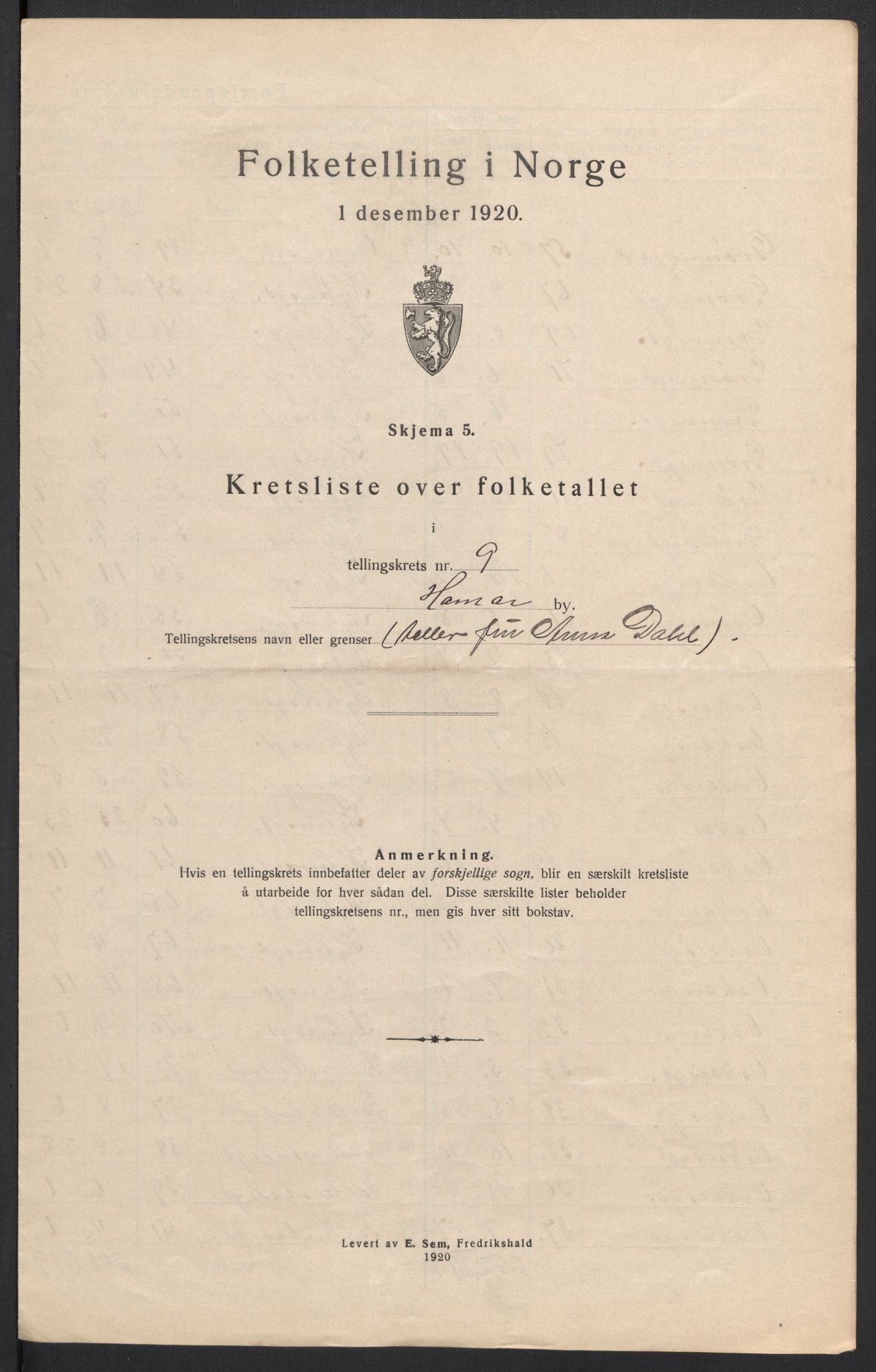 SAH, 1920 census for Hamar, 1920, p. 30