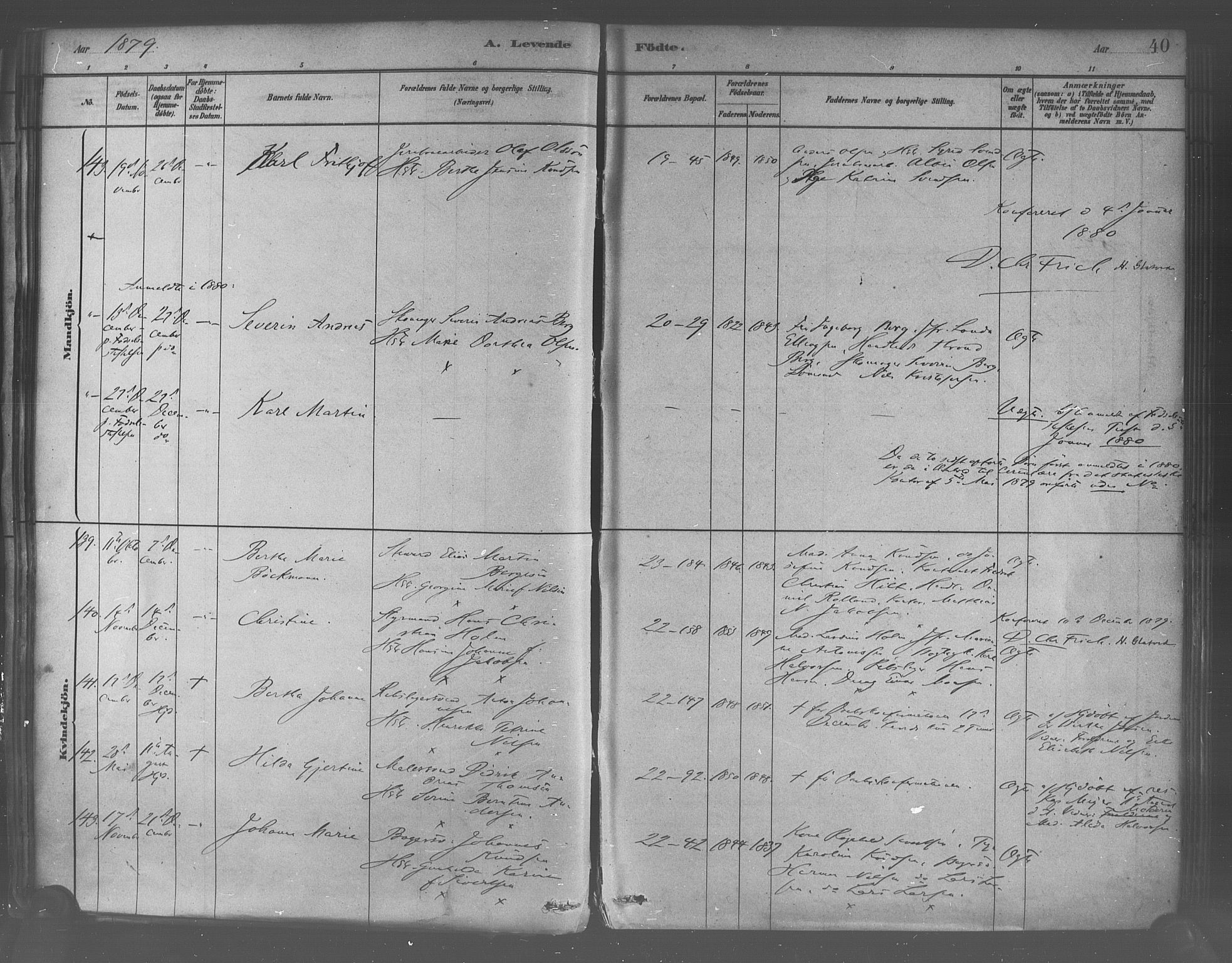 Korskirken sokneprestembete, AV/SAB-A-76101/H/Haa/L0021: Parish register (official) no. B 7, 1878-1889, p. 40