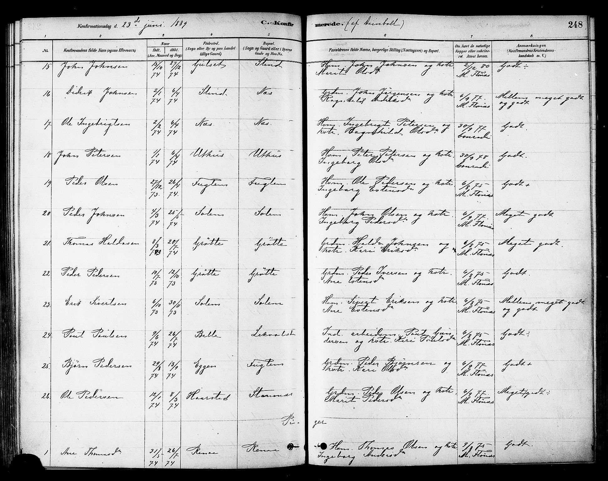 Ministerialprotokoller, klokkerbøker og fødselsregistre - Sør-Trøndelag, SAT/A-1456/695/L1148: Parish register (official) no. 695A08, 1878-1891, p. 248