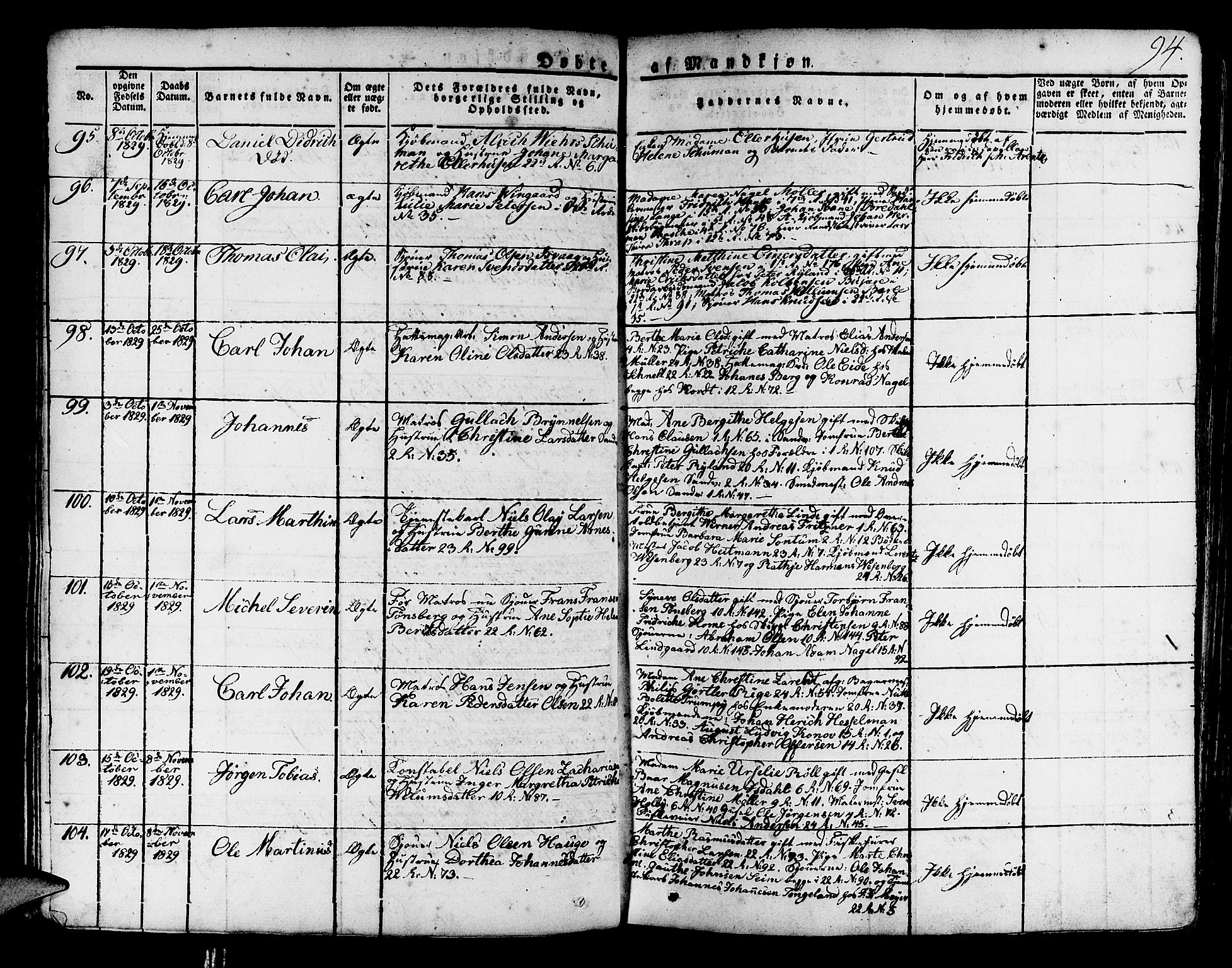 Korskirken sokneprestembete, AV/SAB-A-76101/H/Haa/L0014: Parish register (official) no. A 14, 1823-1835, p. 94