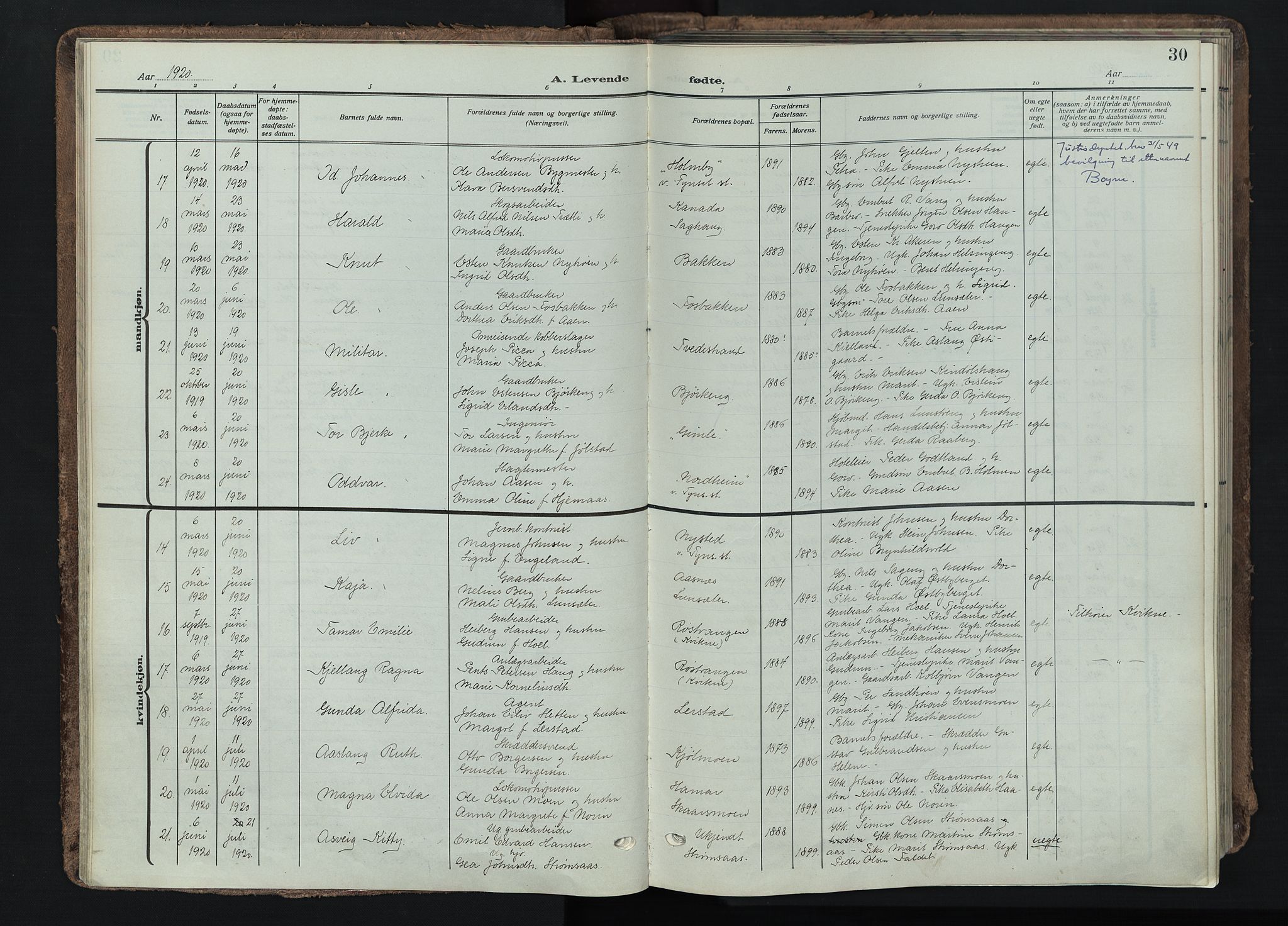 Tynset prestekontor, AV/SAH-PREST-058/H/Ha/Haa/L0026: Parish register (official) no. 26, 1915-1929, p. 30