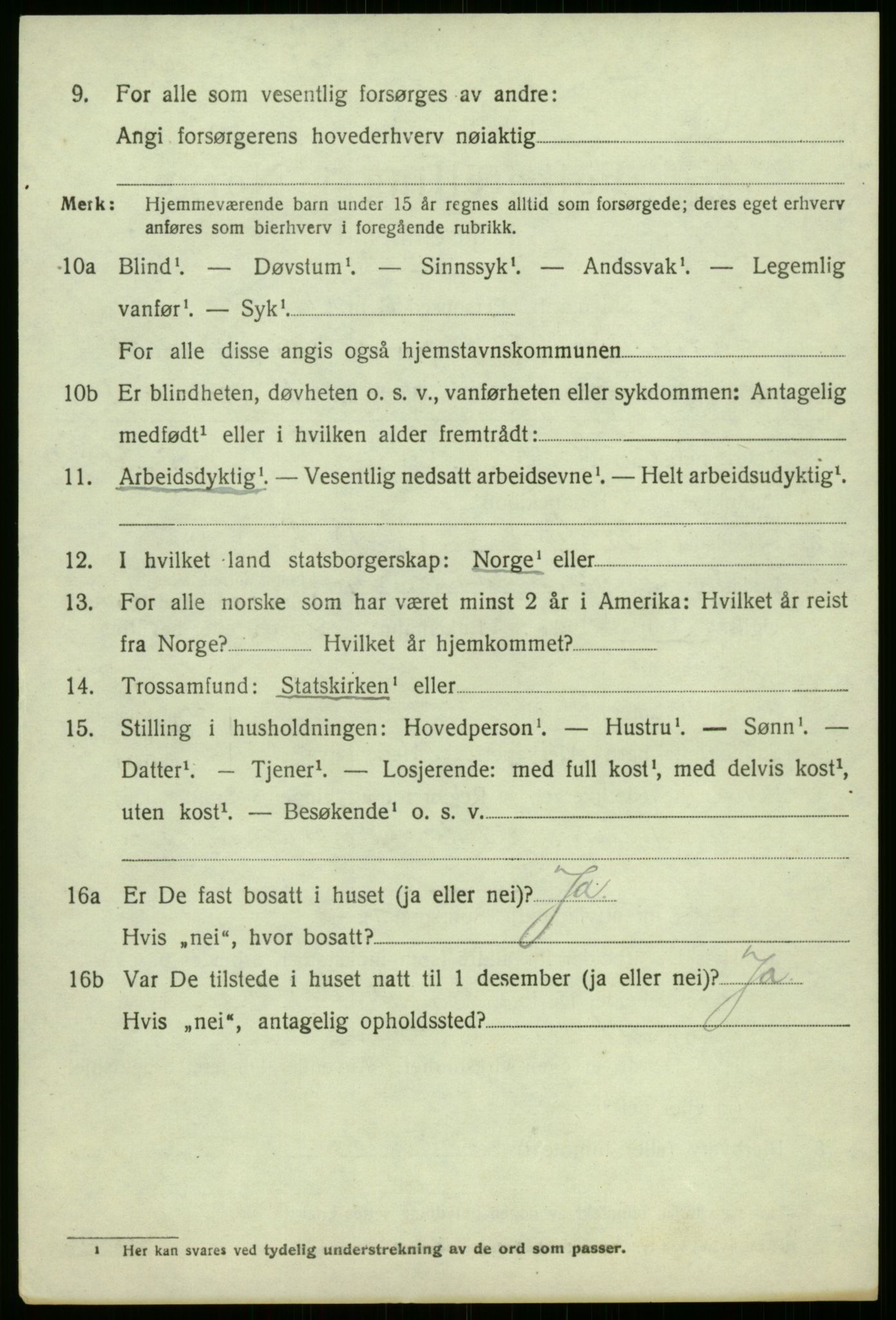 SAB, 1920 census for Årdal, 1920, p. 2962