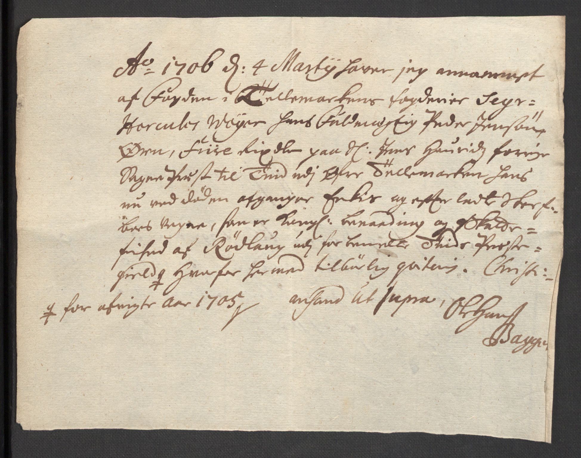 Rentekammeret inntil 1814, Reviderte regnskaper, Fogderegnskap, AV/RA-EA-4092/R36/L2114: Fogderegnskap Øvre og Nedre Telemark og Bamble, 1705, p. 164