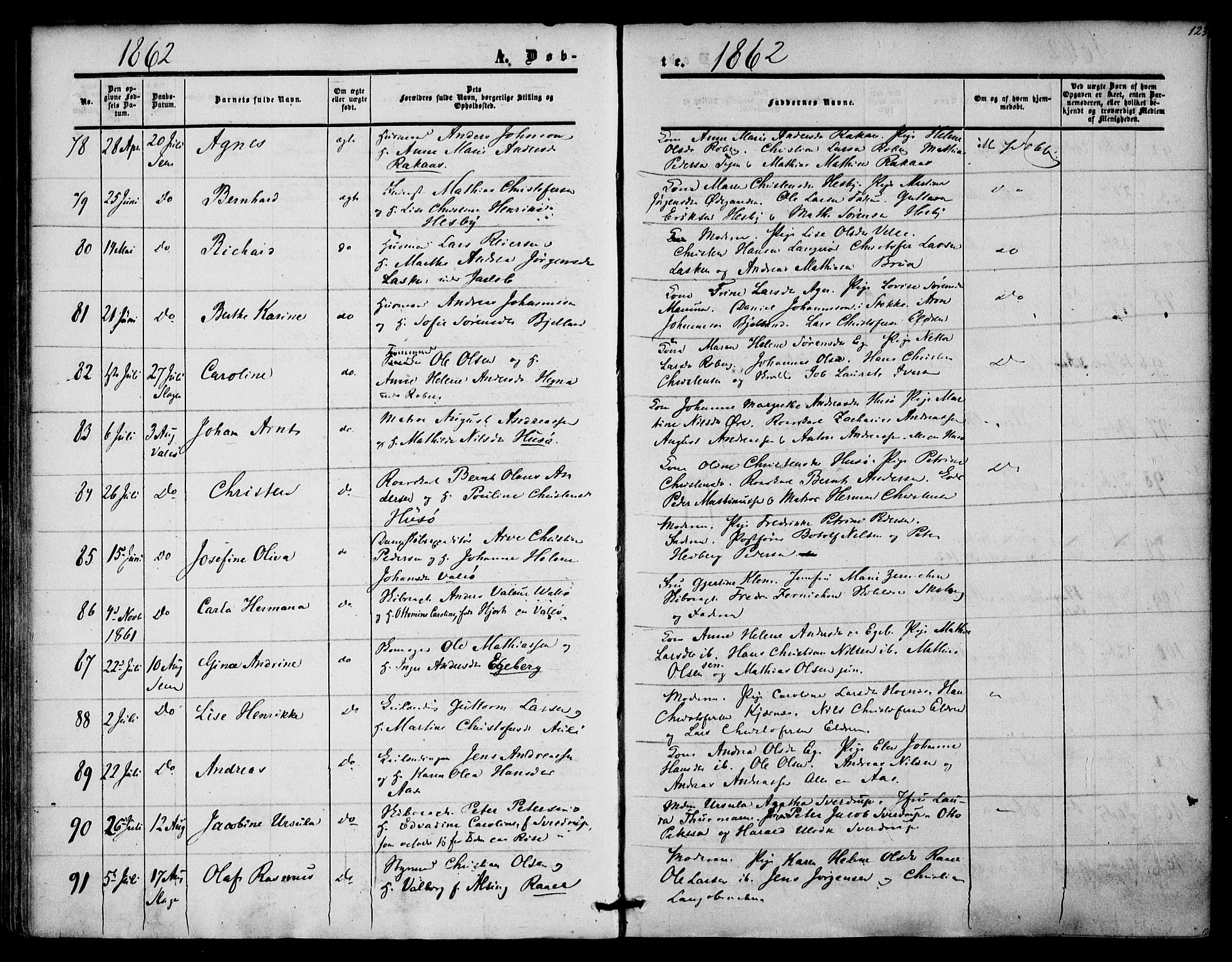 Sem kirkebøker, AV/SAKO-A-5/F/Fa/L0007: Parish register (official) no. I 7, 1856-1865, p. 123
