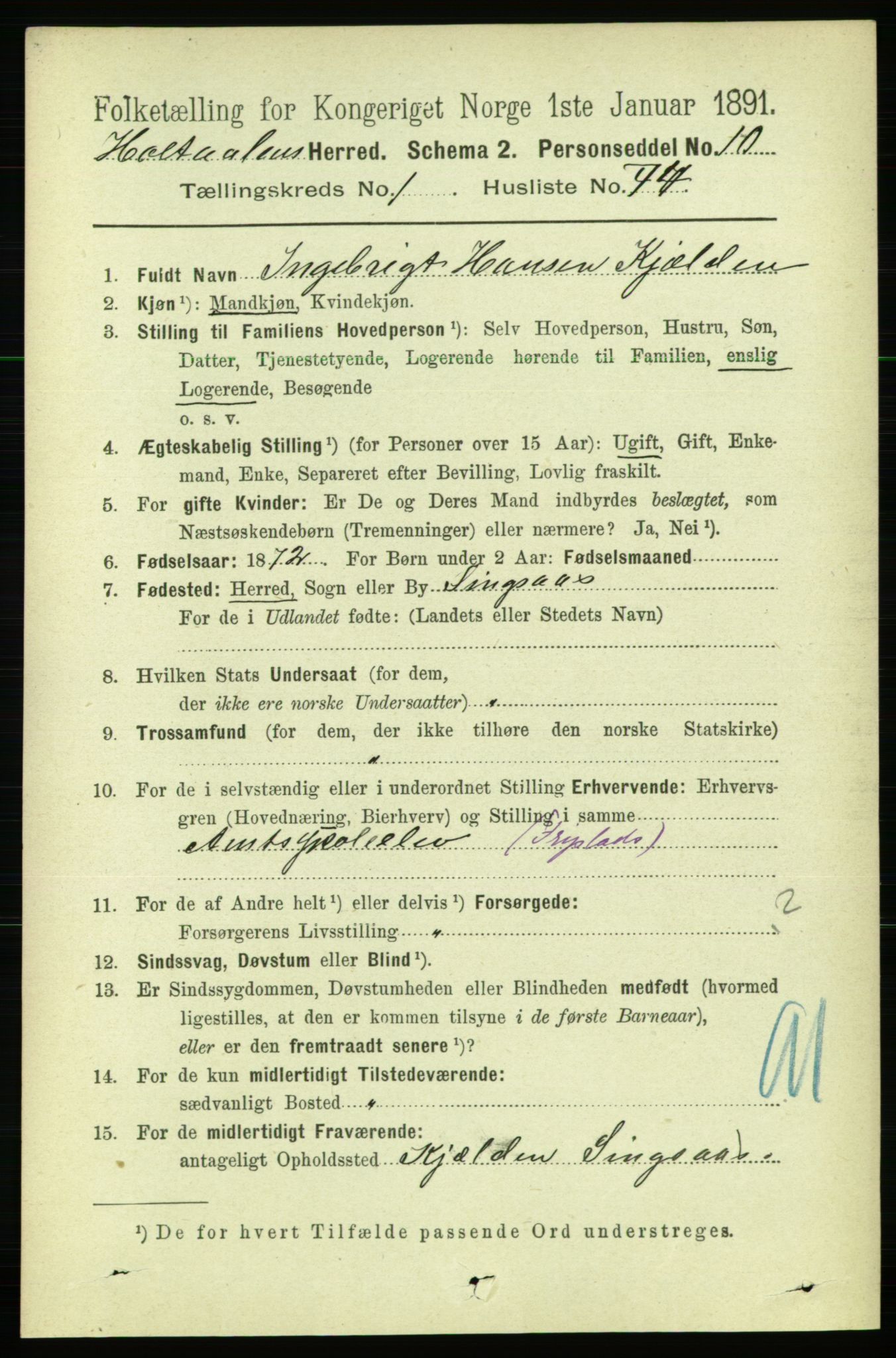 RA, 1891 census for 1645 Haltdalen, 1891, p. 651