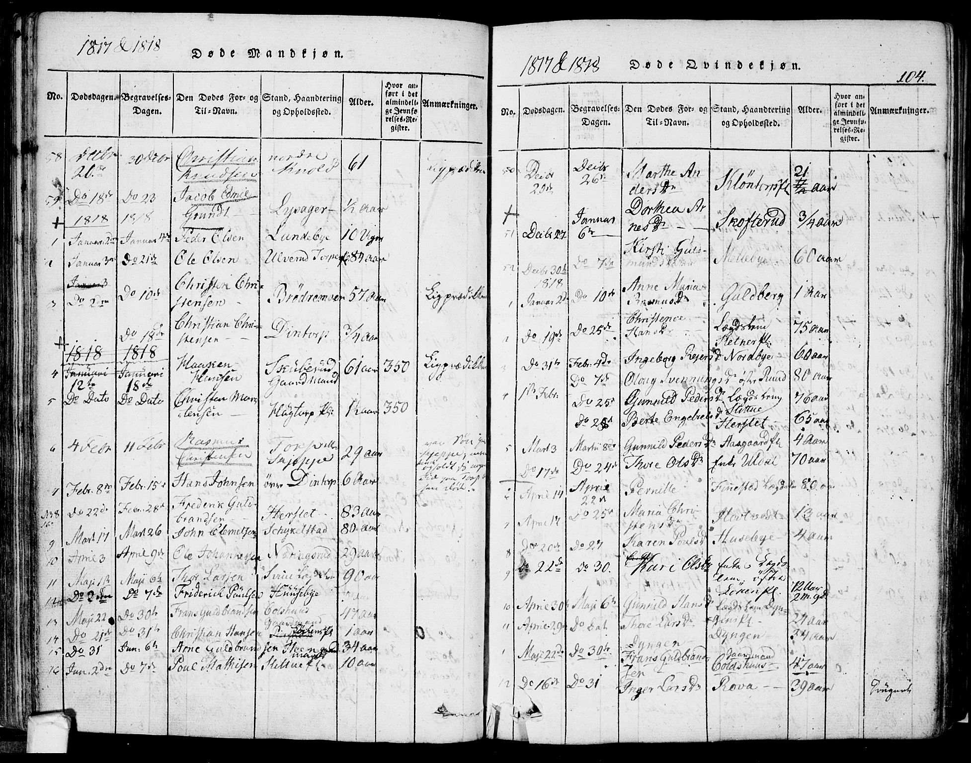 Eidsberg prestekontor Kirkebøker, AV/SAO-A-10905/F/Fa/L0007: Parish register (official) no. I 7, 1814-1832, p. 104