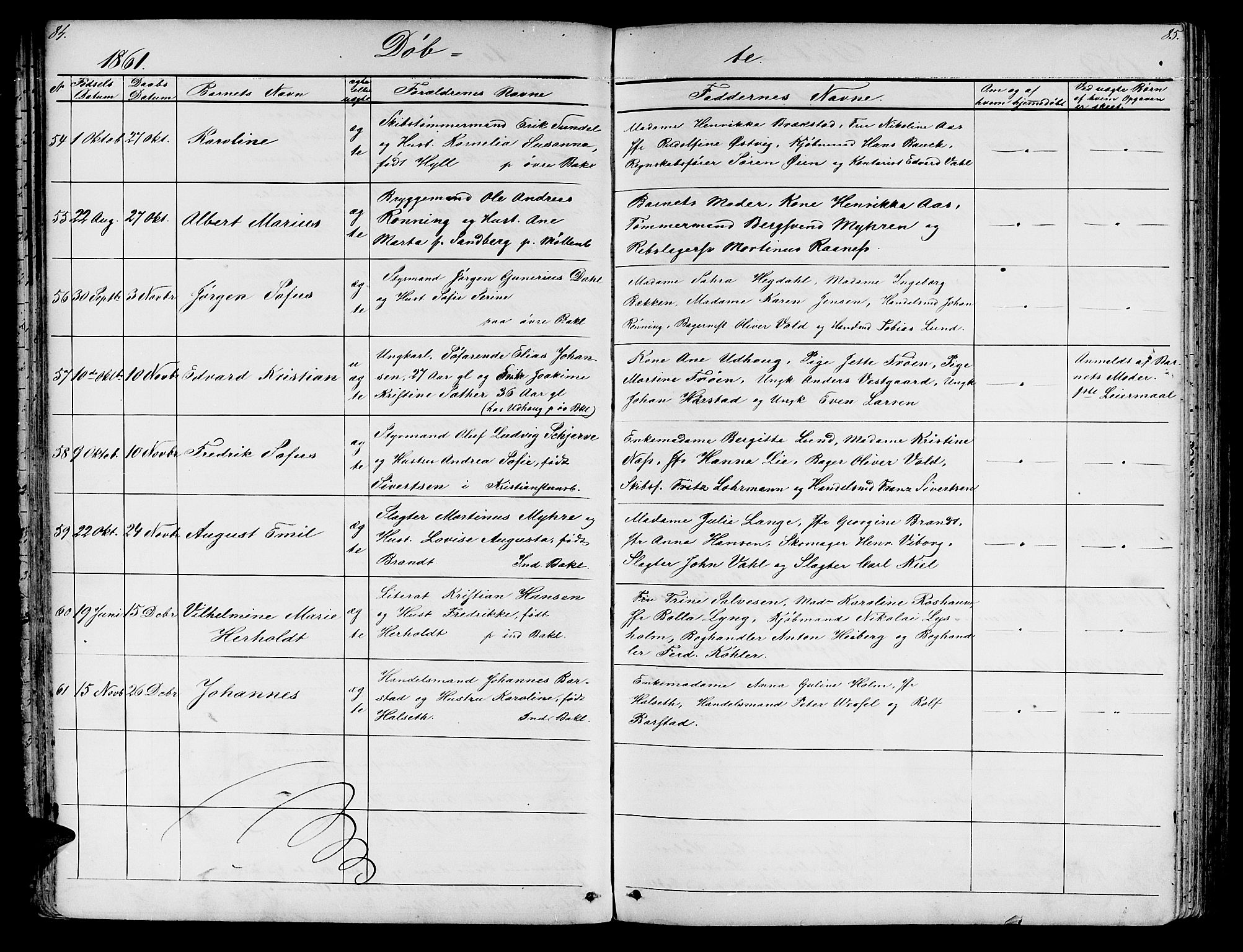 Ministerialprotokoller, klokkerbøker og fødselsregistre - Sør-Trøndelag, SAT/A-1456/604/L0219: Parish register (copy) no. 604C02, 1851-1869, p. 84-85