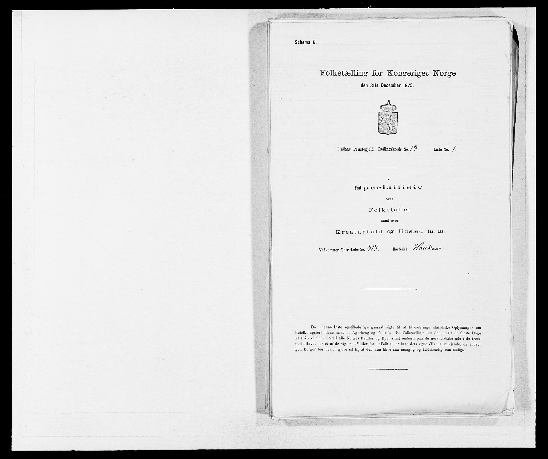 SAB, 1875 census for 1263P Lindås, 1875, p. 1275