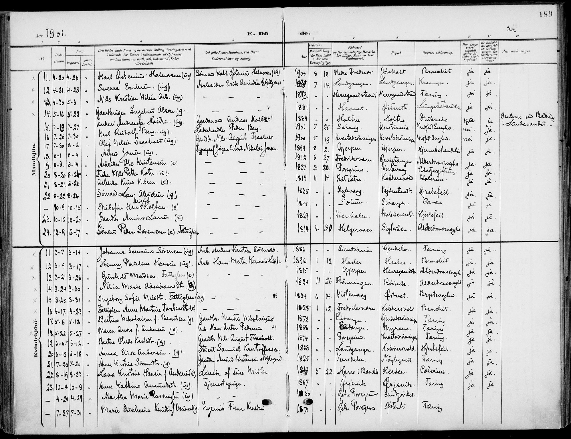 Eidanger kirkebøker, SAKO/A-261/F/Fa/L0013: Parish register (official) no. 13, 1900-1913, p. 189