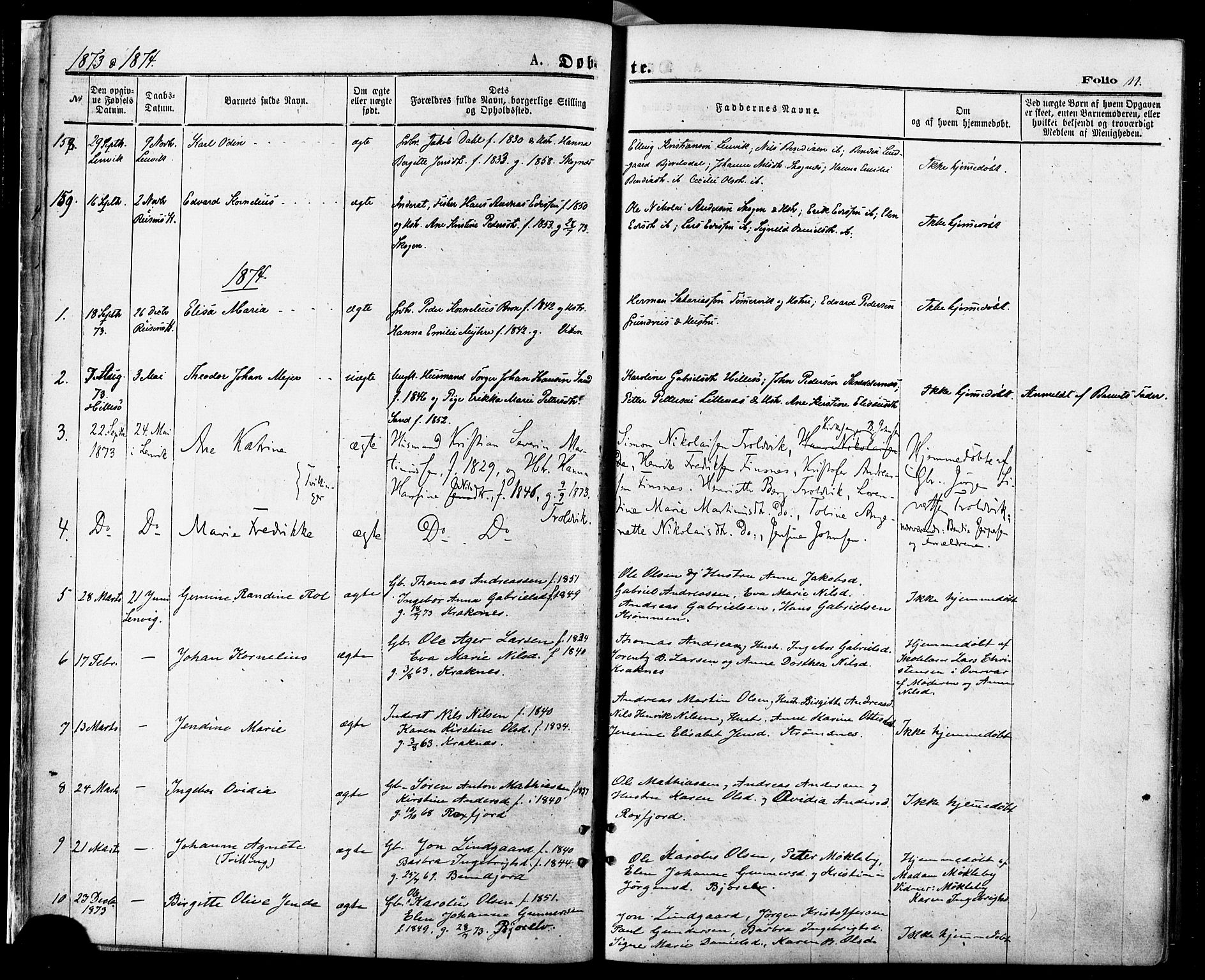Lenvik sokneprestembete, SATØ/S-1310/H/Ha/Haa/L0010kirke: Parish register (official) no. 10, 1873-1880, p. 11