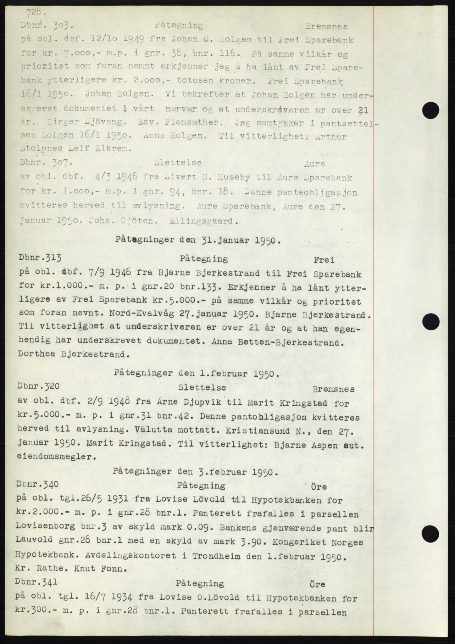 Nordmøre sorenskriveri, SAT/A-4132/1/2/2Ca: Mortgage book no. C82b, 1946-1951, Diary no: : 303/1950