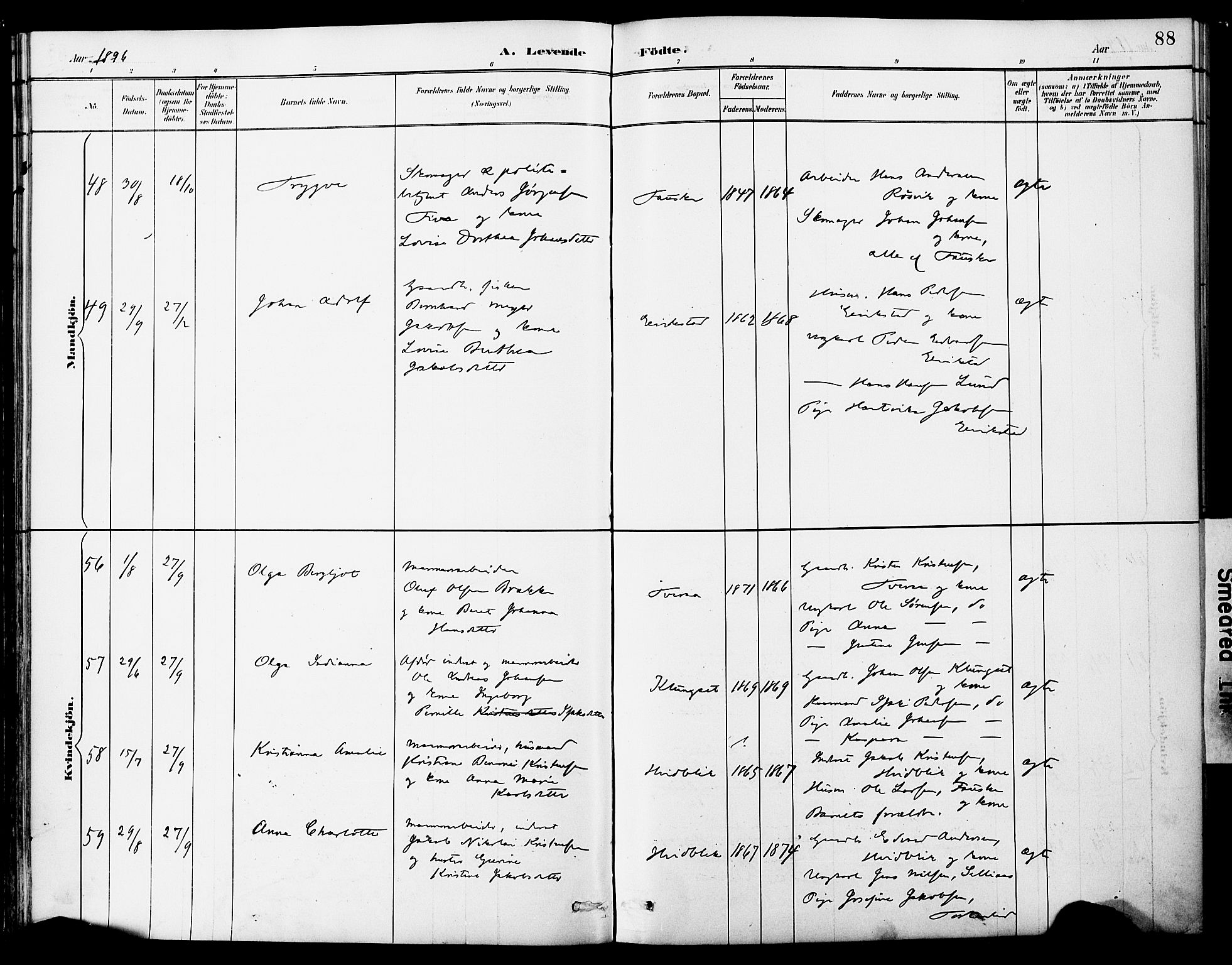 Ministerialprotokoller, klokkerbøker og fødselsregistre - Nordland, AV/SAT-A-1459/849/L0690: Parish register (official) no. 849A02, 1890-1897, p. 88