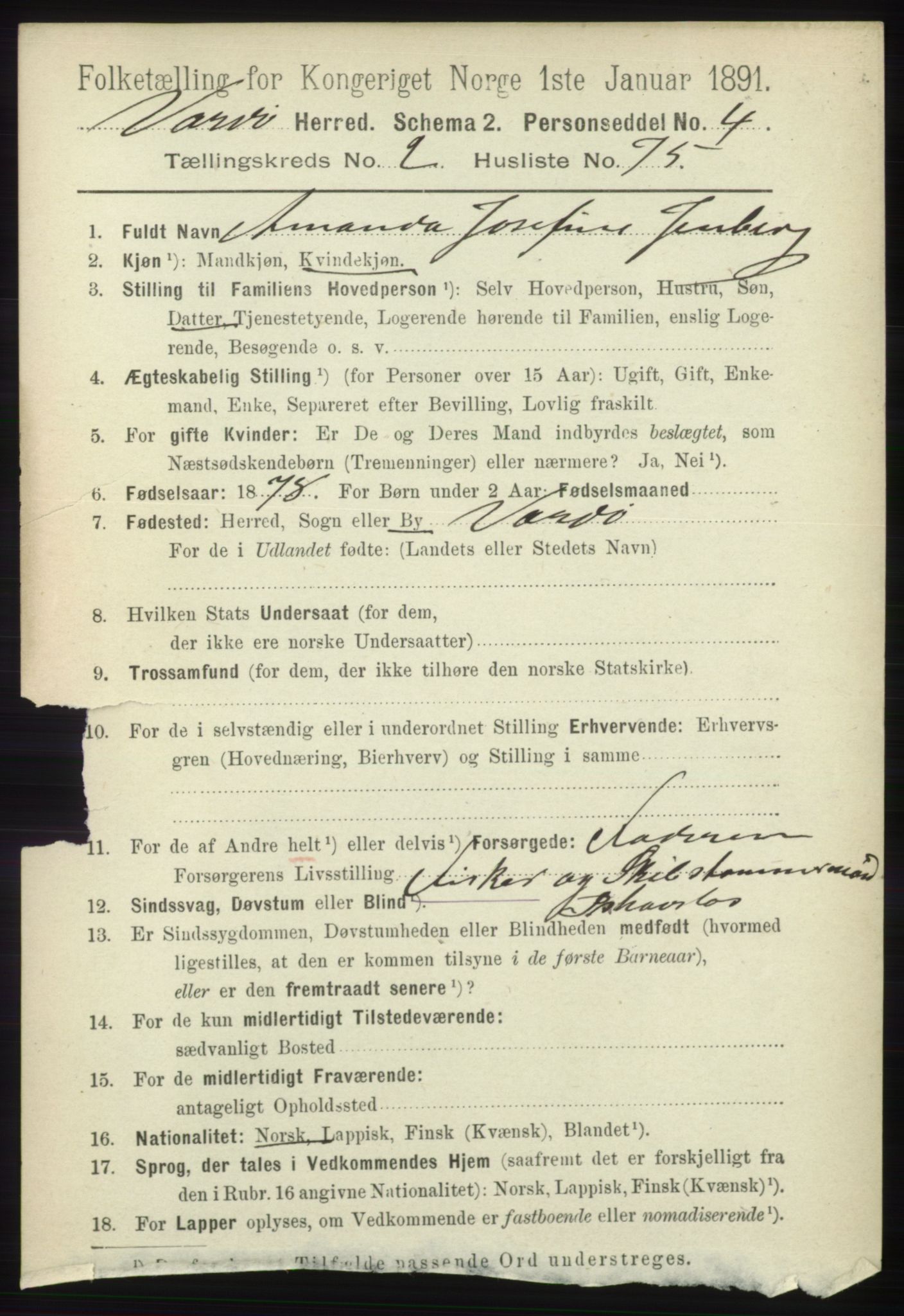 RA, 1891 census for 2028 Vardø, 1891, p. 779