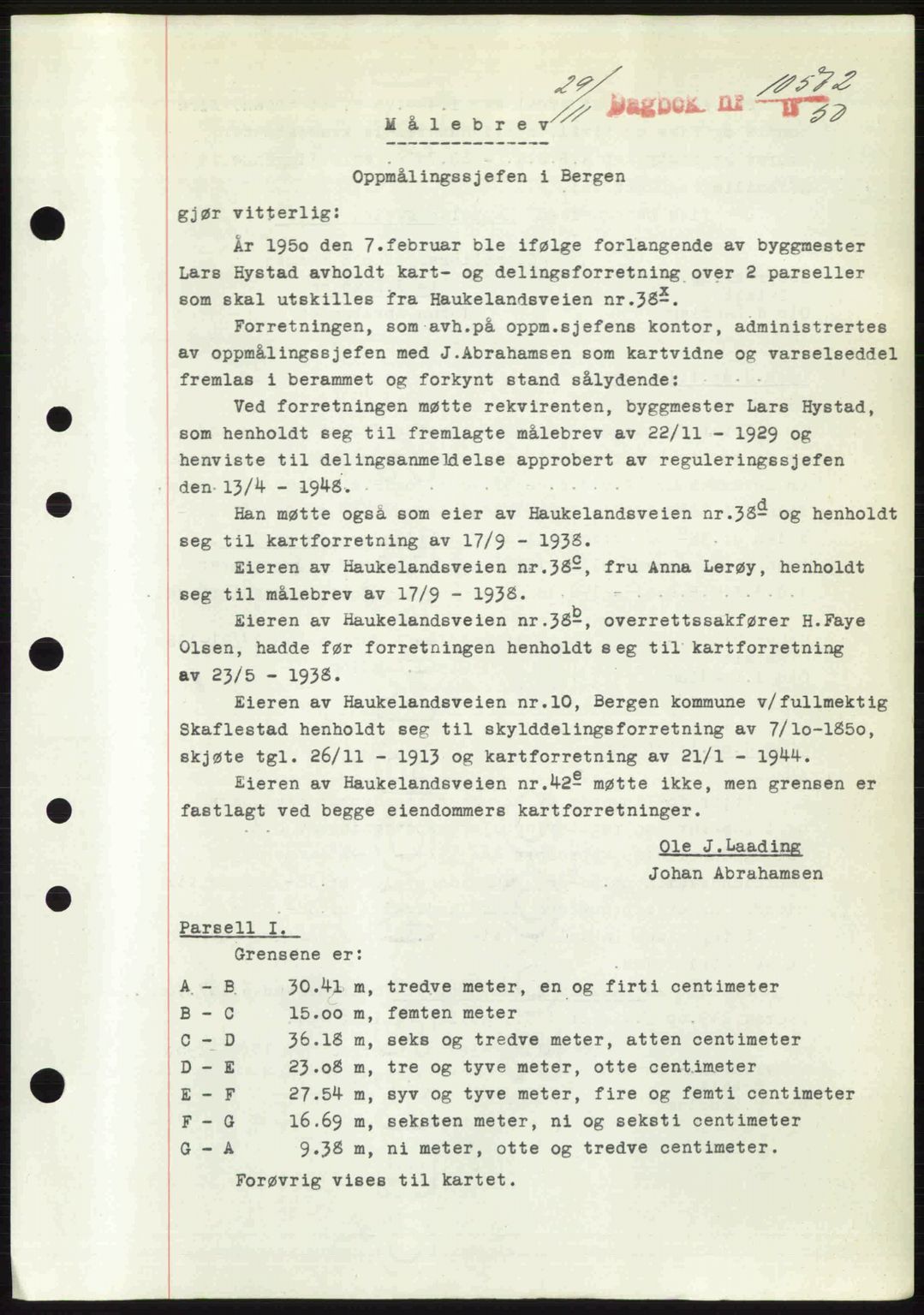 Byfogd og Byskriver i Bergen, SAB/A-3401/03/03Bc/L0034: Mortgage book no. A27-28, 1950-1950, Diary no: : 10572/1950