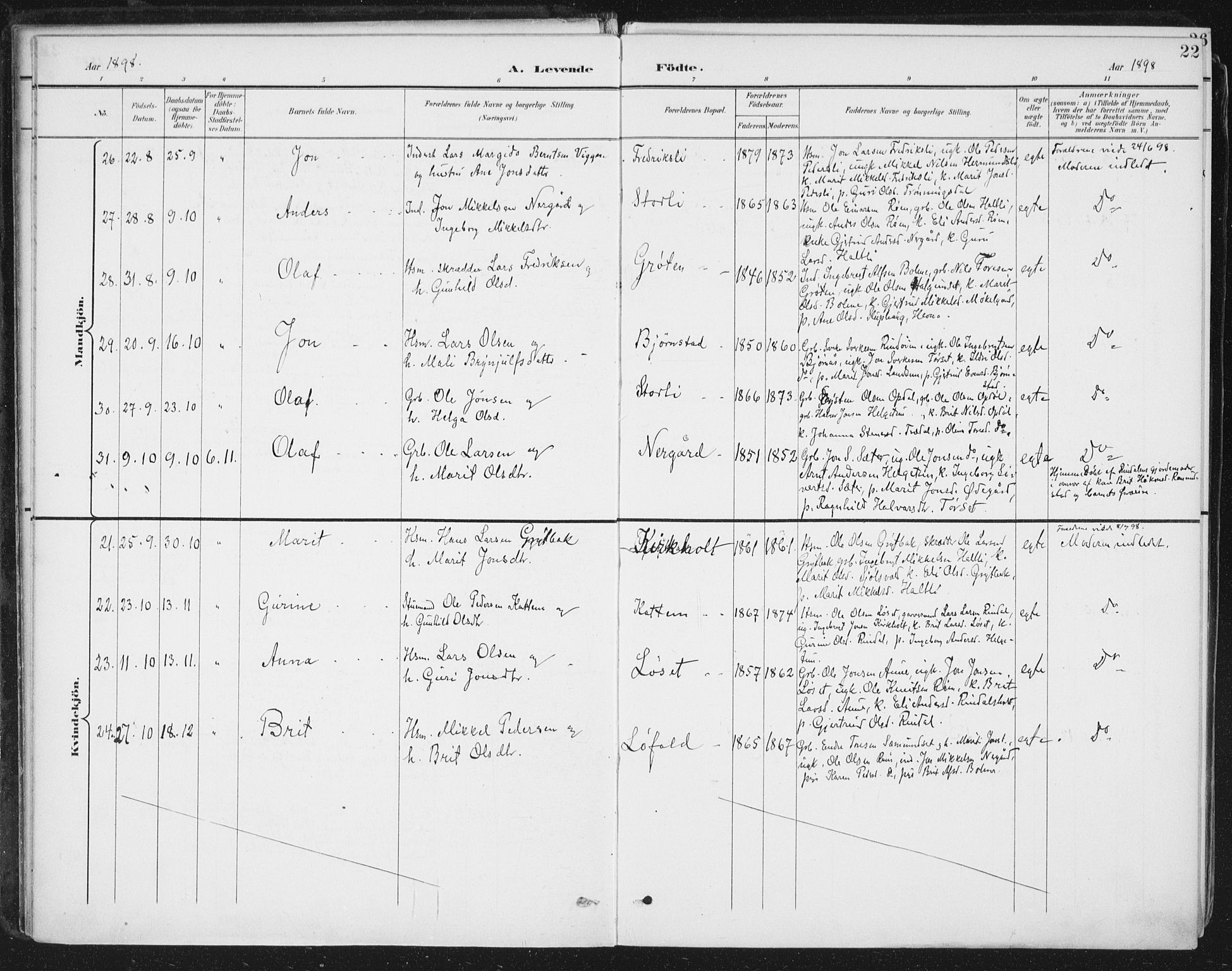 Ministerialprotokoller, klokkerbøker og fødselsregistre - Møre og Romsdal, AV/SAT-A-1454/598/L1072: Parish register (official) no. 598A06, 1896-1910, p. 22