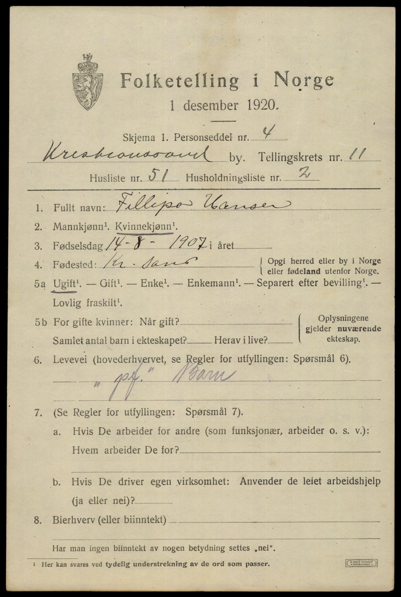 SAK, 1920 census for Kristiansand, 1920, p. 25691