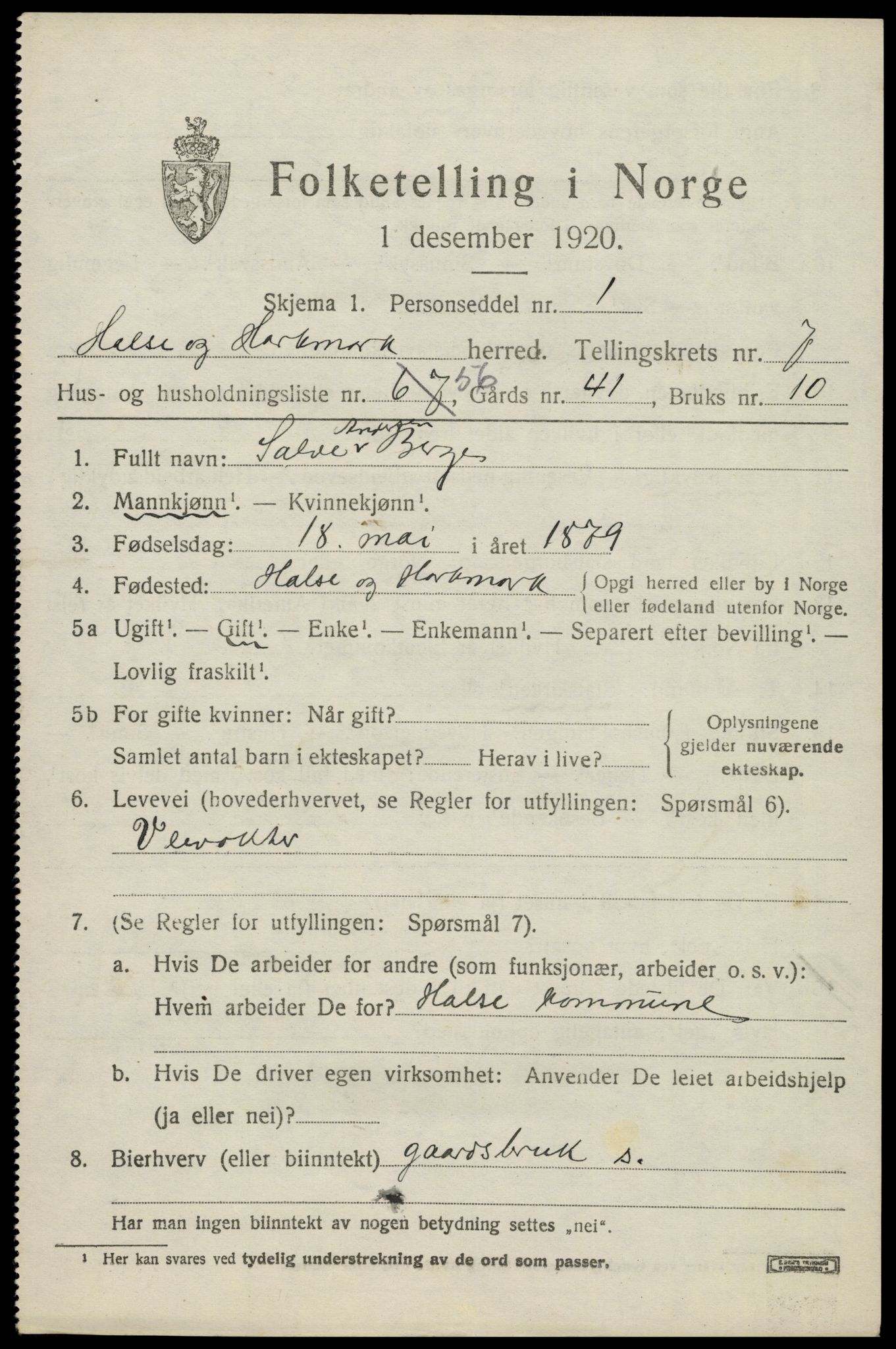 SAK, 1920 census for Halse og Harkmark, 1920, p. 4283