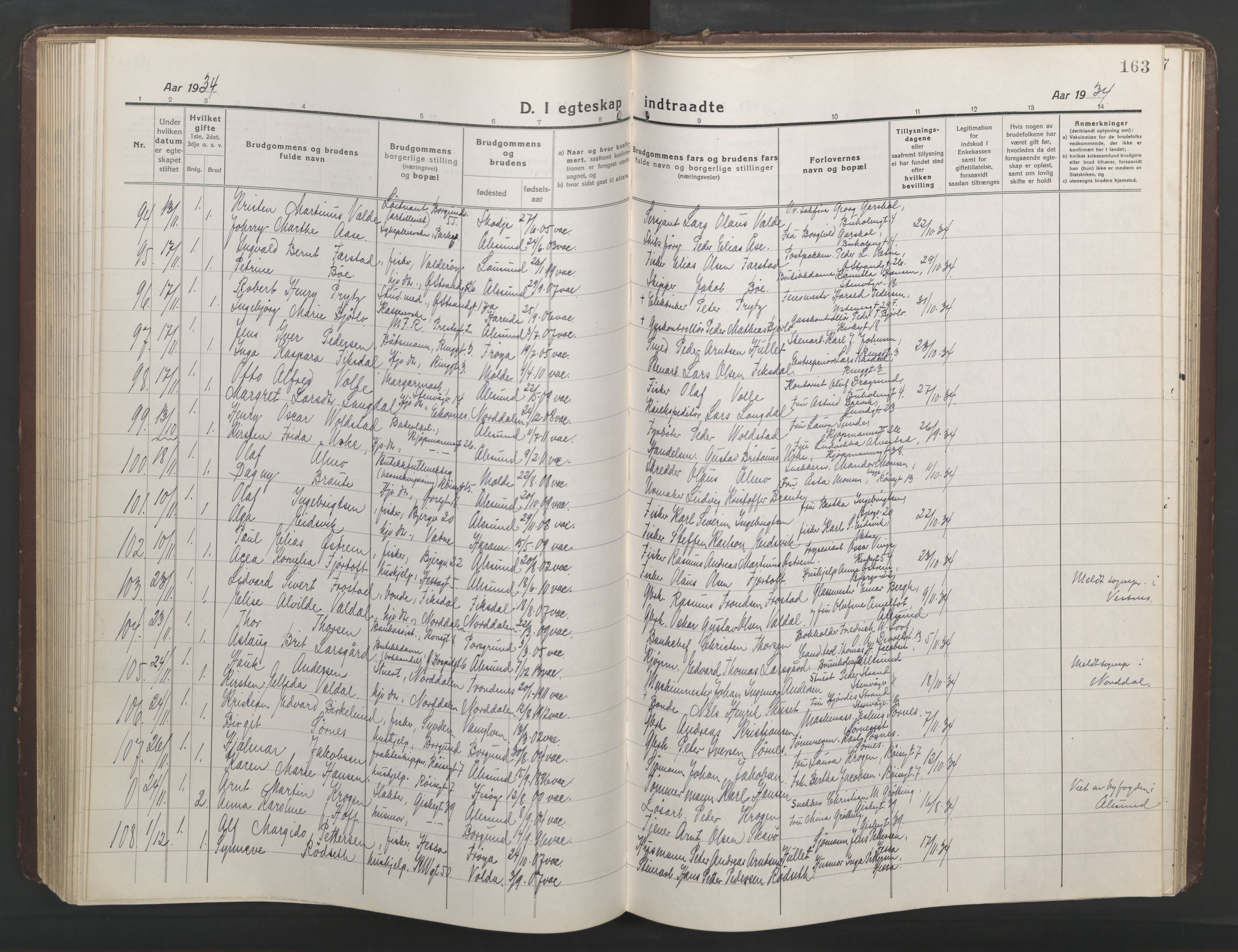 Ministerialprotokoller, klokkerbøker og fødselsregistre - Møre og Romsdal, AV/SAT-A-1454/529/L0473: Parish register (copy) no. 529C10, 1918-1941, p. 163