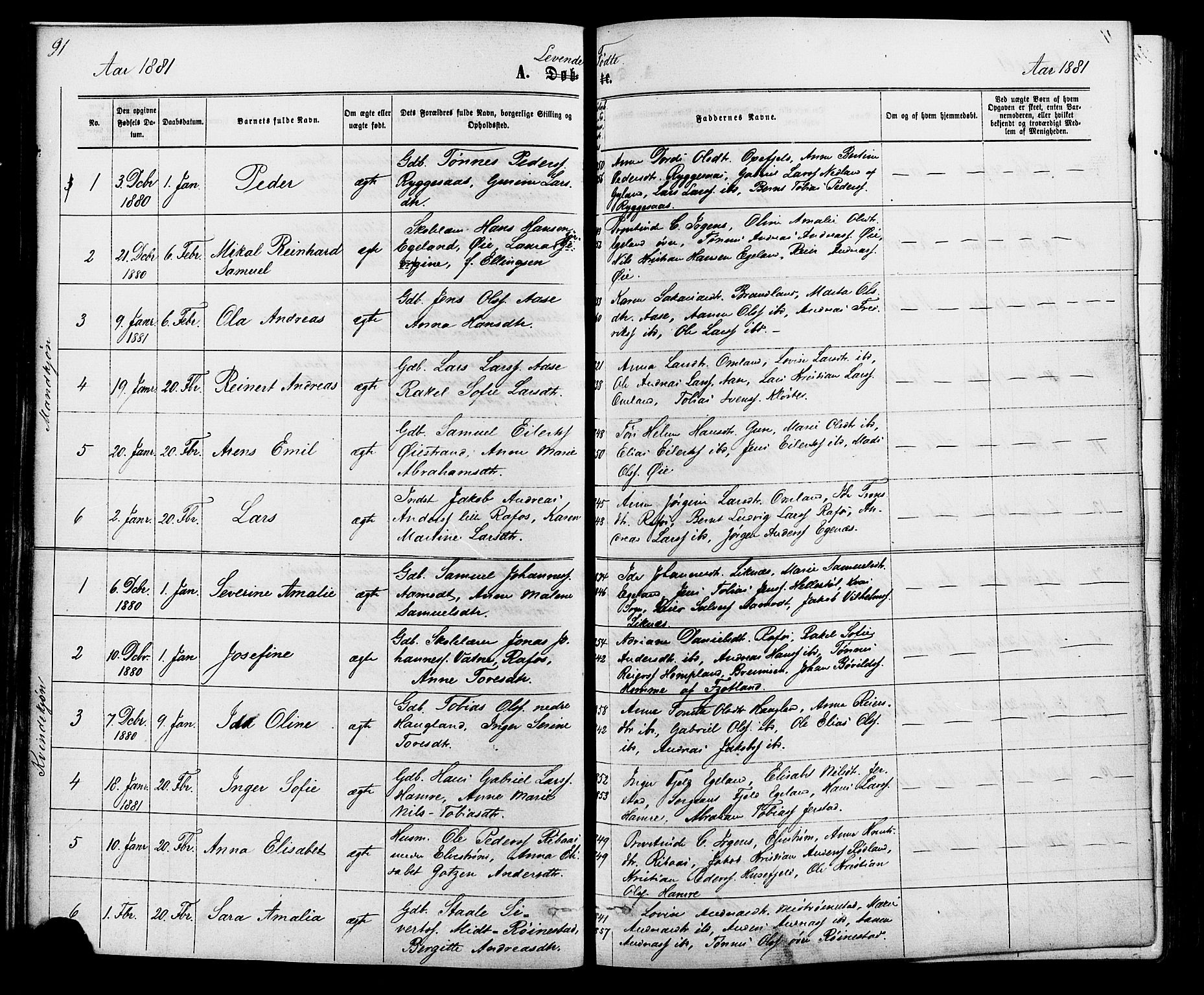 Kvinesdal sokneprestkontor, AV/SAK-1111-0026/F/Fa/Fab/L0007: Parish register (official) no. A 7, 1870-1885, p. 91