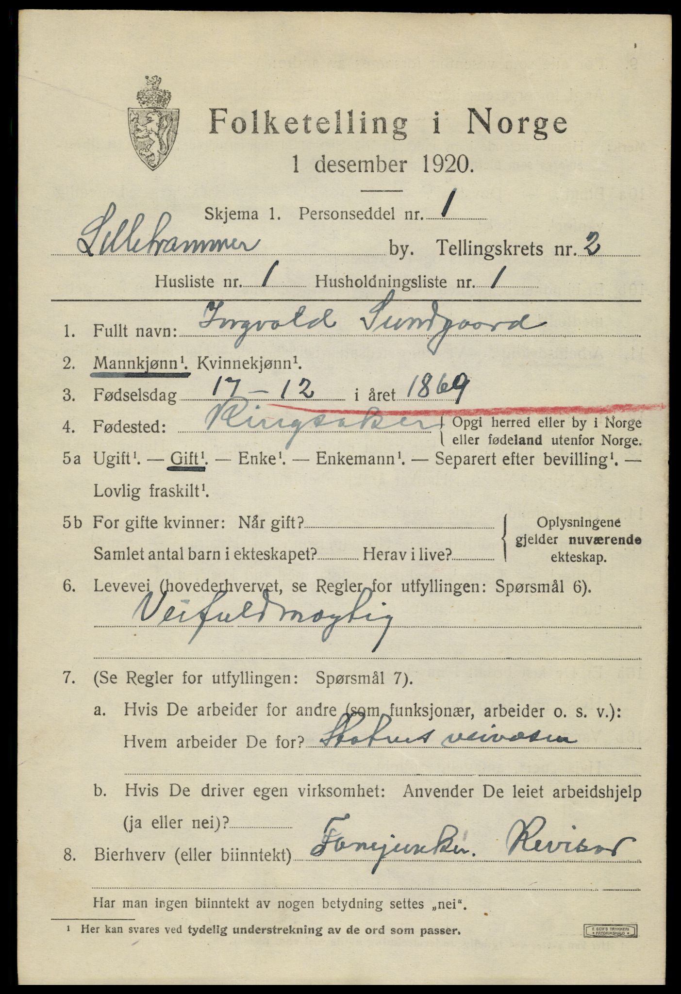 SAH, 1920 census for Lillehammer, 1920, p. 4662