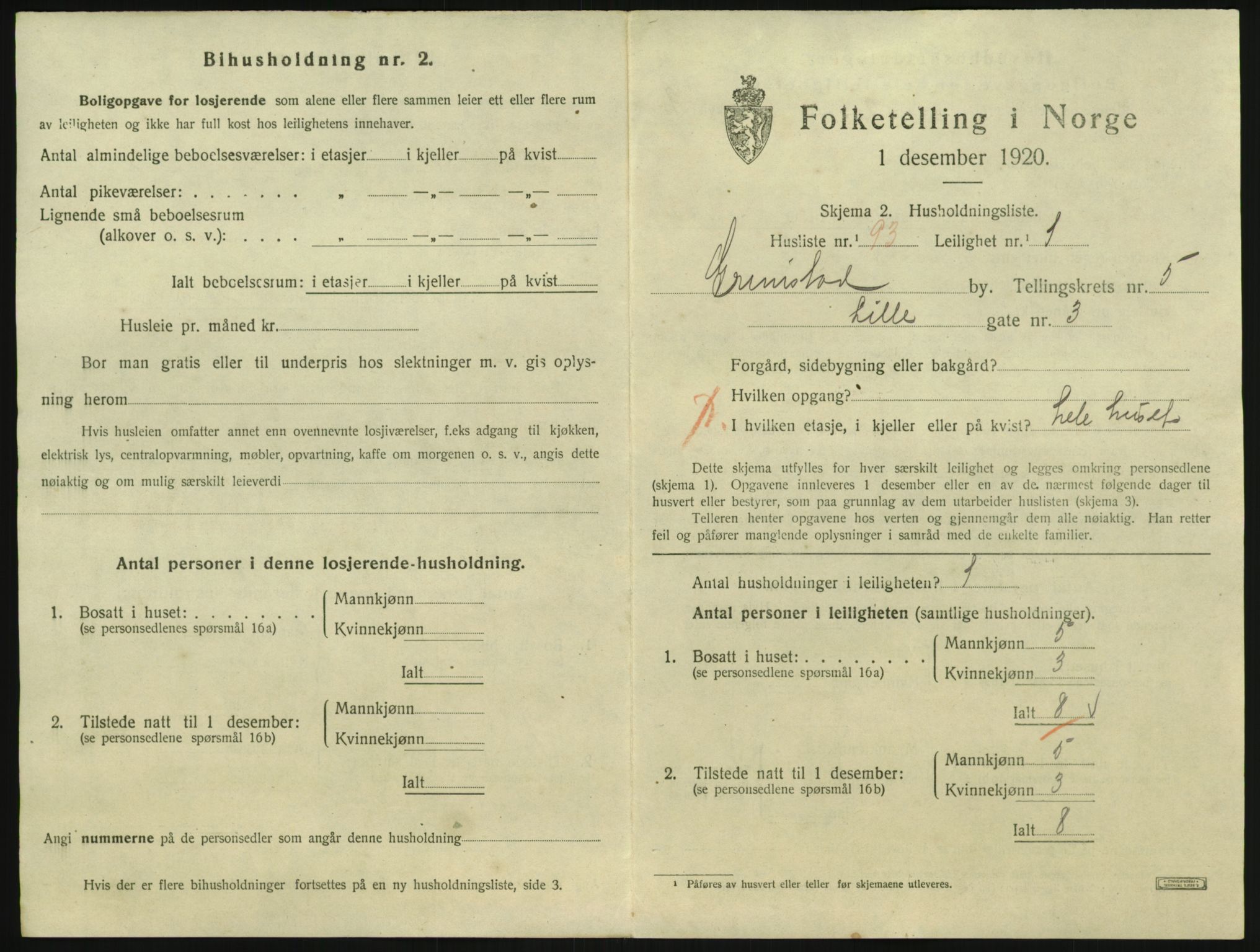 SAK, 1920 census for Grimstad, 1920, p. 2325