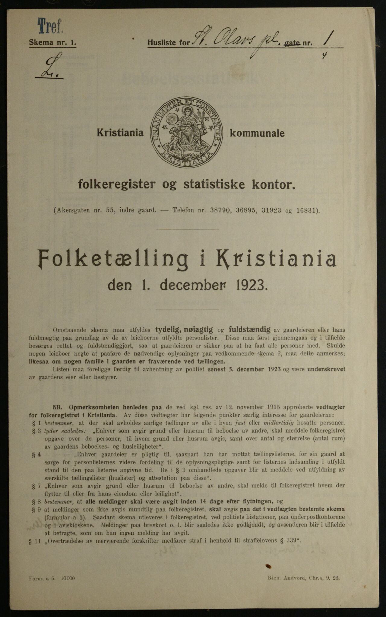 OBA, Municipal Census 1923 for Kristiania, 1923, p. 97639