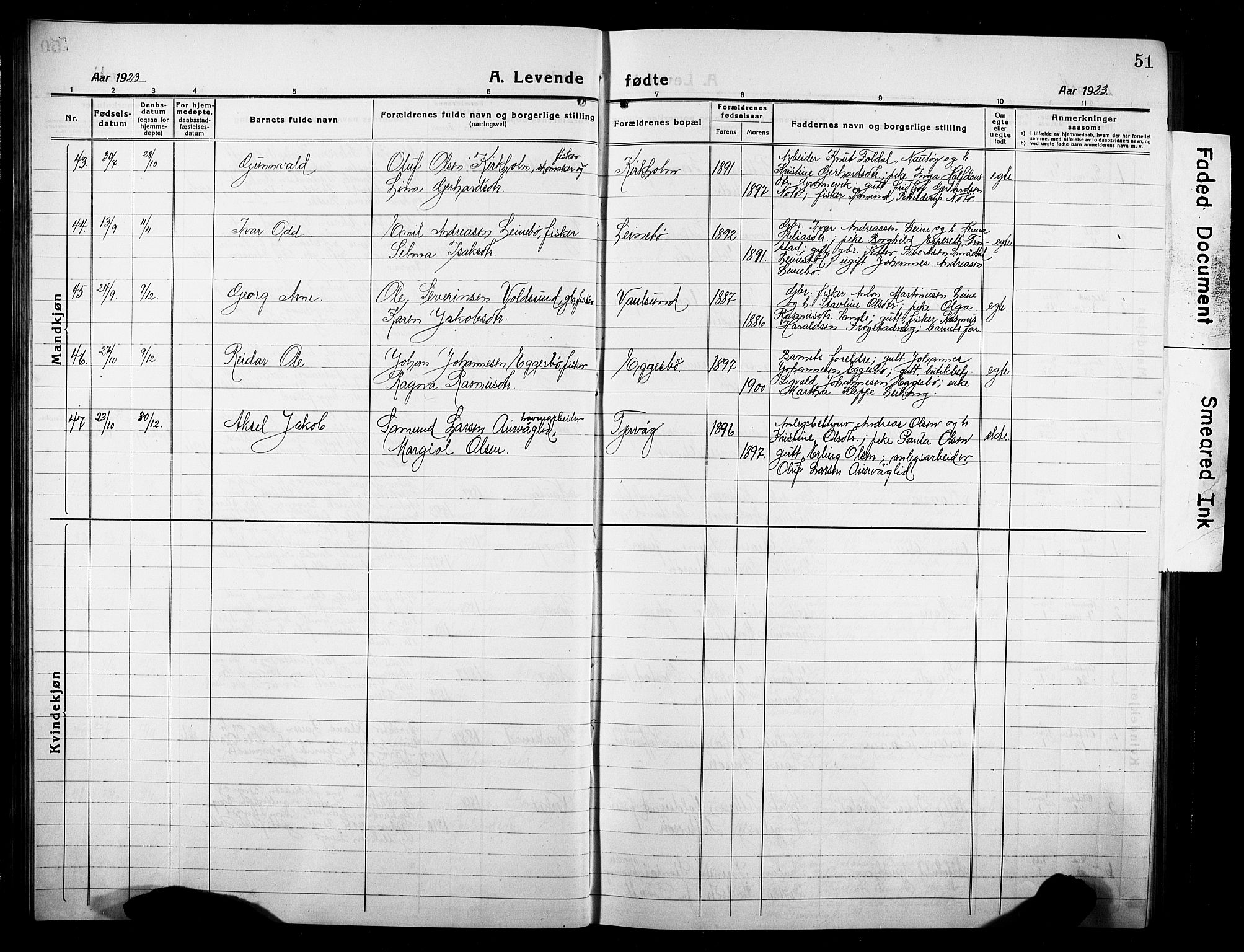 Ministerialprotokoller, klokkerbøker og fødselsregistre - Møre og Romsdal, AV/SAT-A-1454/507/L0084: Parish register (copy) no. 507C07, 1919-1932, p. 51