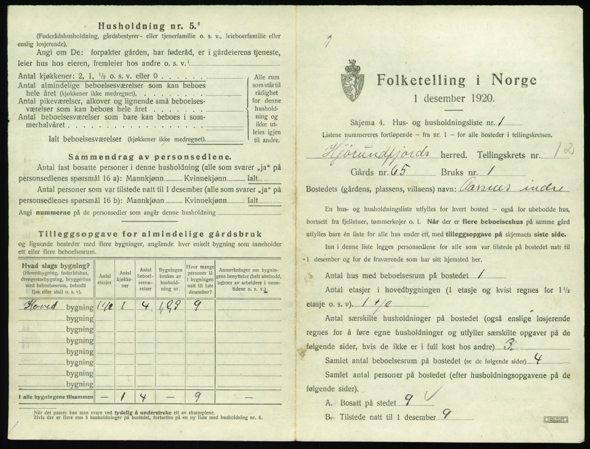 SAT, 1920 census for Hjørundfjord, 1920, p. 607