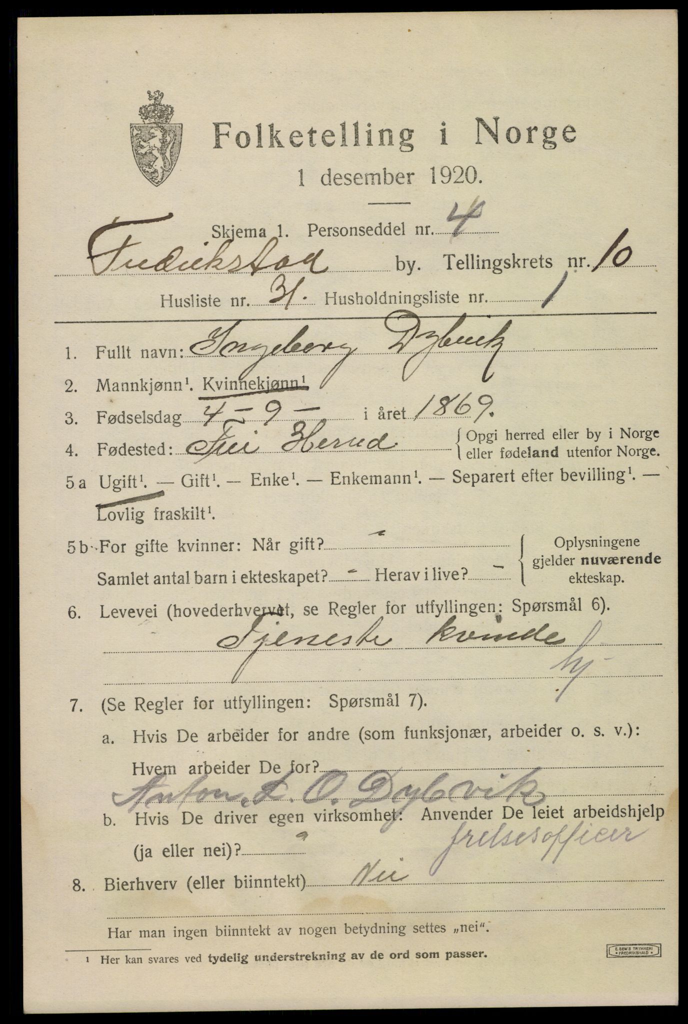 SAO, 1920 census for Fredrikstad, 1920, p. 27365