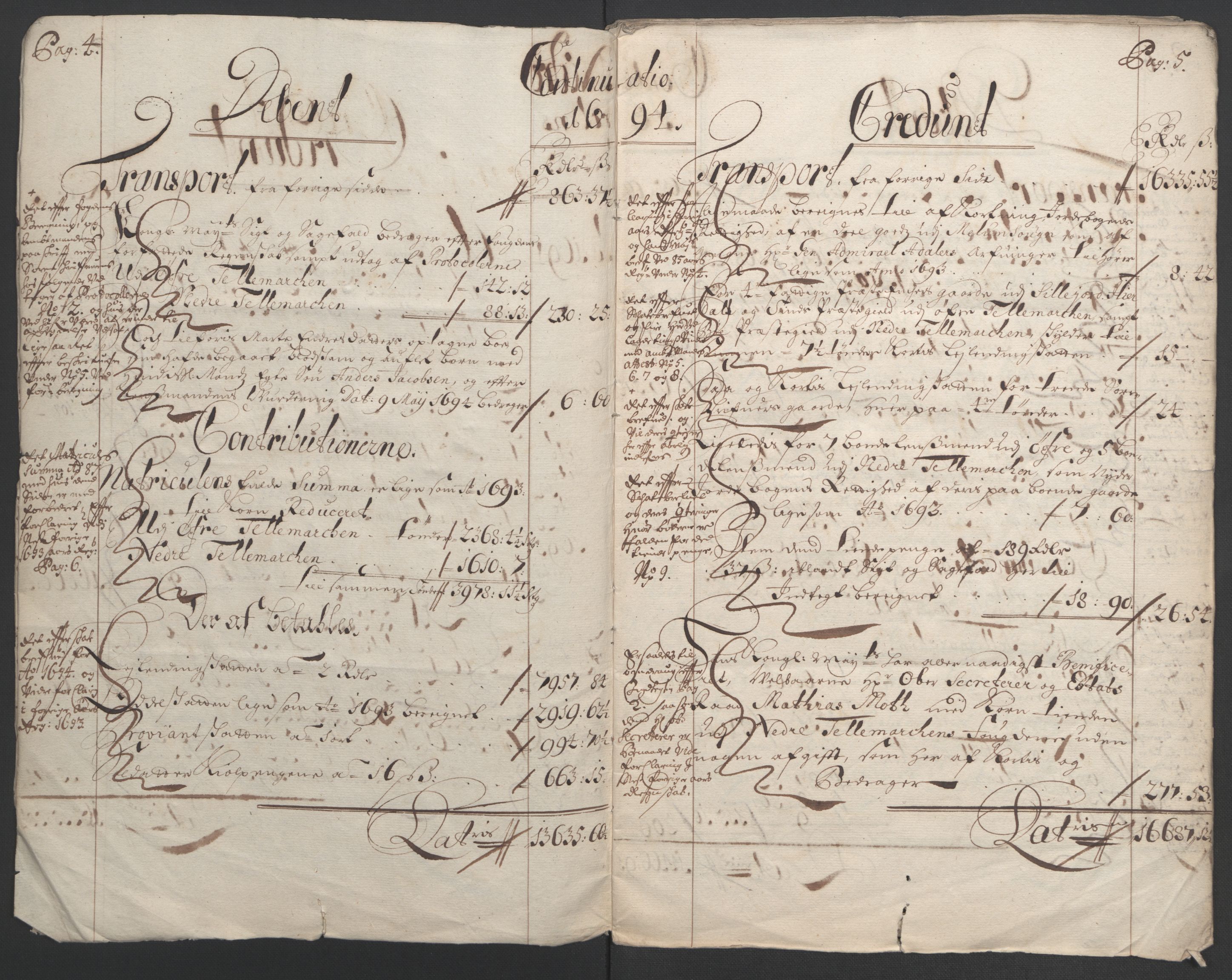 Rentekammeret inntil 1814, Reviderte regnskaper, Fogderegnskap, RA/EA-4092/R36/L2092: Fogderegnskap Øvre og Nedre Telemark og Bamble, 1694, p. 5