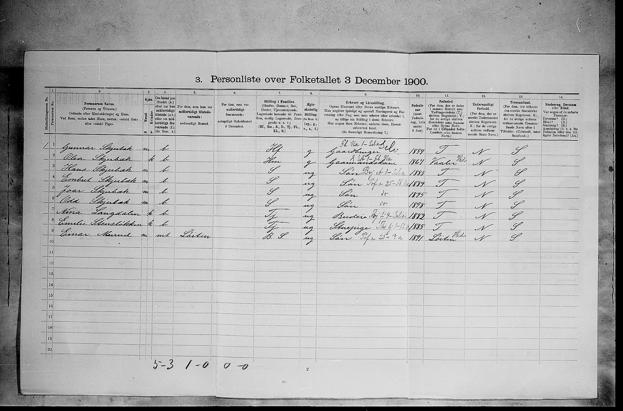 SAH, 1900 census for Elverum, 1900, p. 397