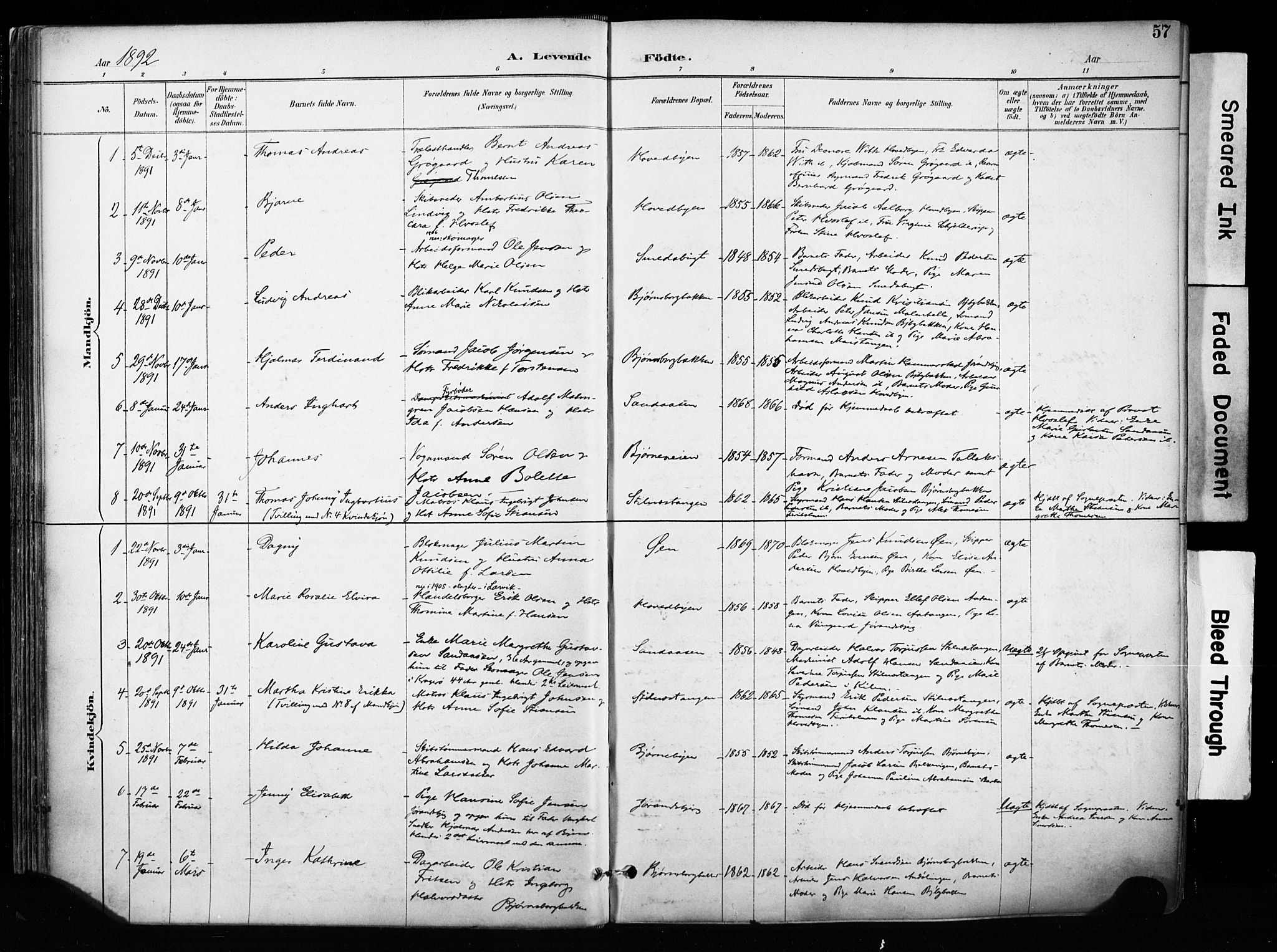 Kragerø kirkebøker, SAKO/A-278/F/Fa/L0013: Parish register (official) no. 13, 1887-1915, p. 57