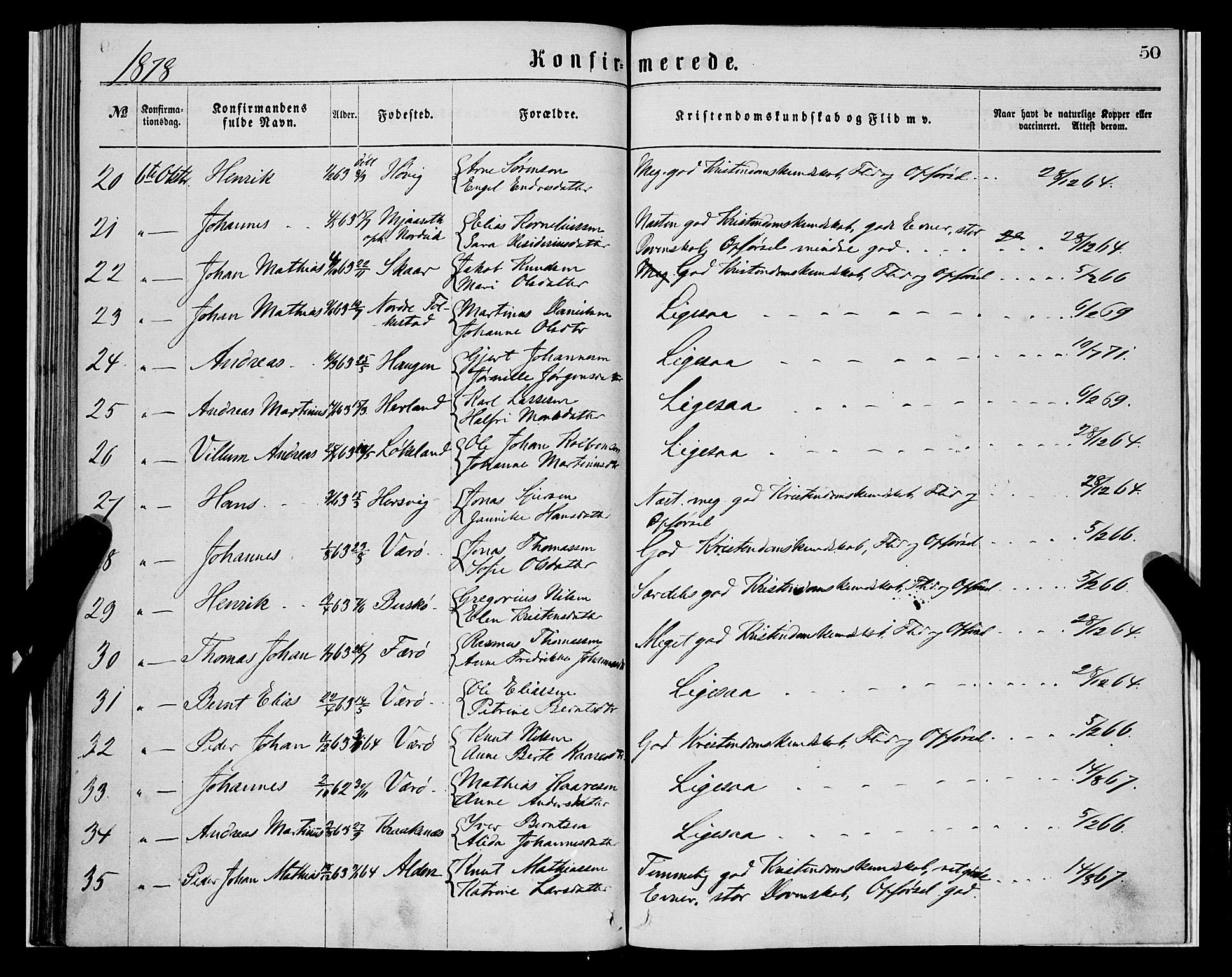 Askvoll sokneprestembete, AV/SAB-A-79501/H/Haa/Haaa/L0013: Parish register (official) no. A 13, 1865-1878, p. 50