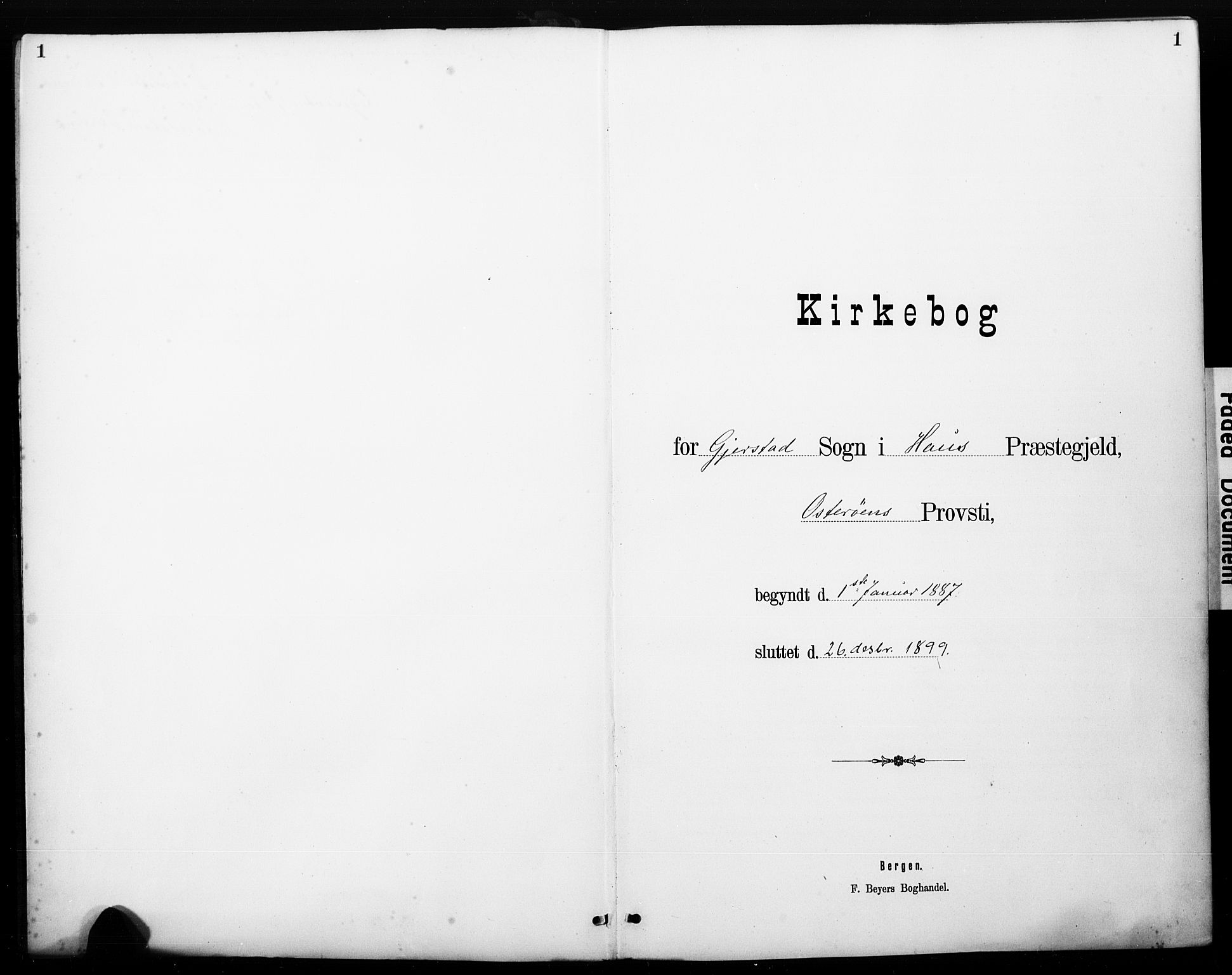 Haus sokneprestembete, AV/SAB-A-75601/H/Haa: Parish register (official) no. C 1, 1887-1899, p. 1