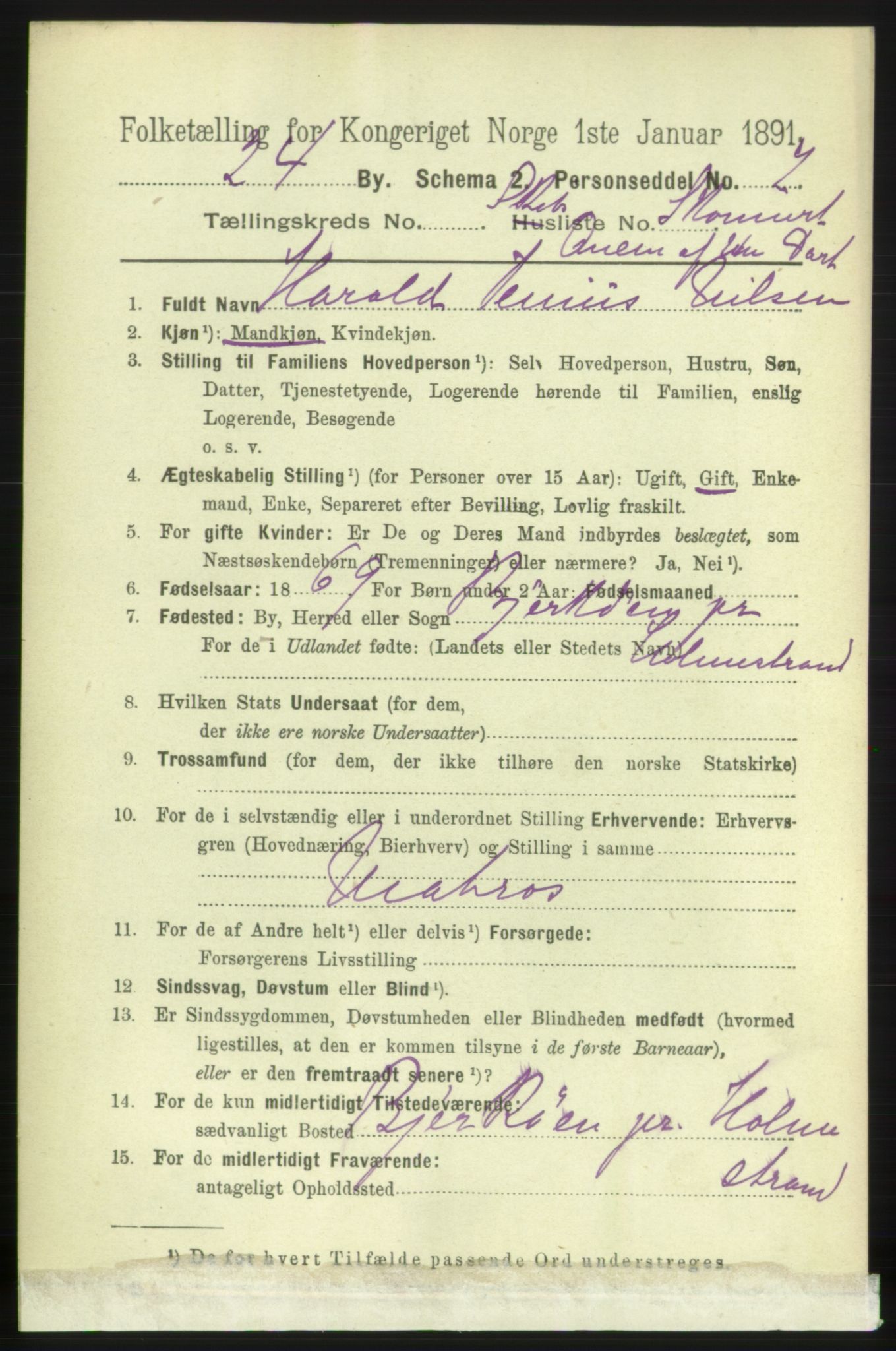 RA, 1891 census for 0707 Larvik, 1891, p. 13944