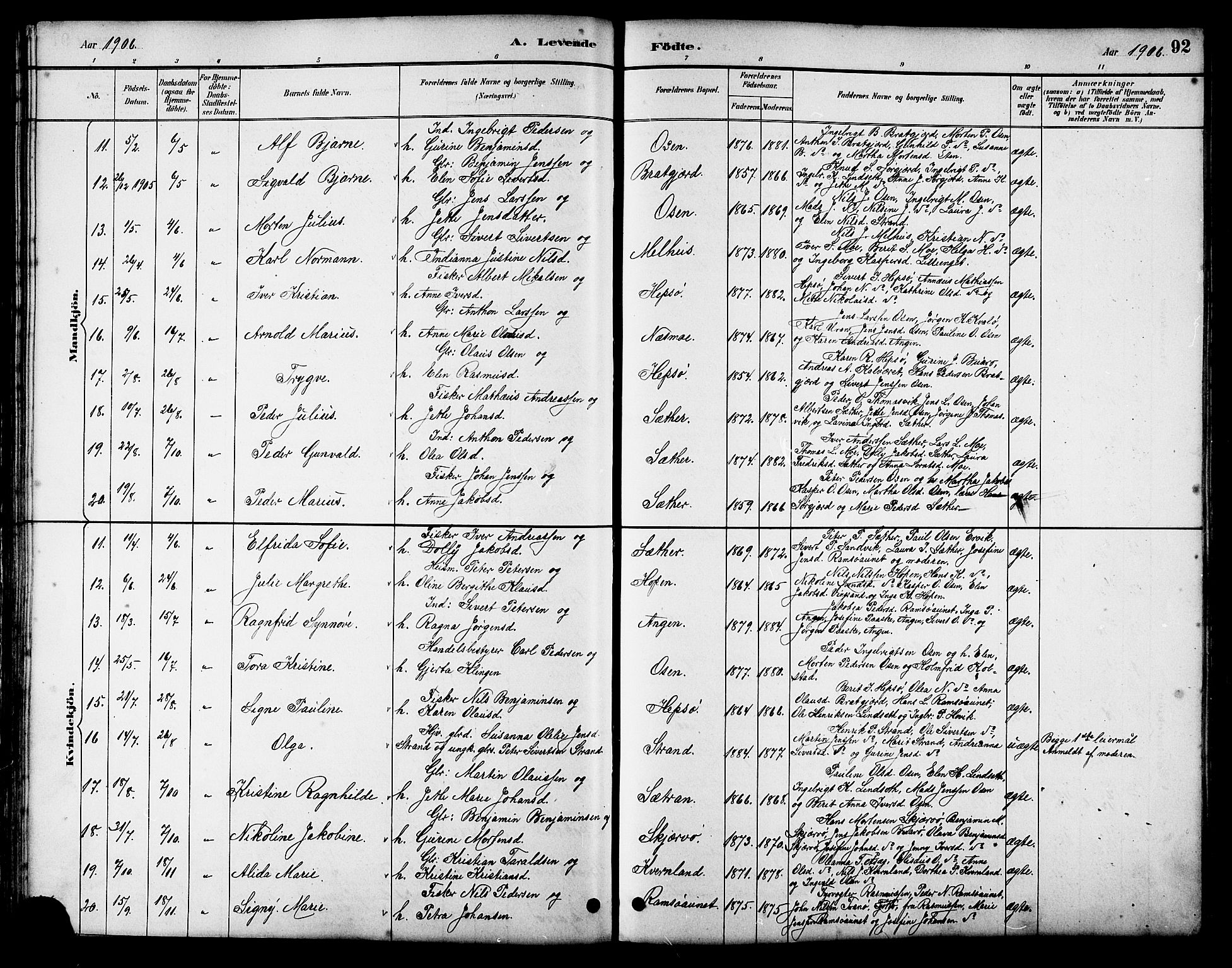 Ministerialprotokoller, klokkerbøker og fødselsregistre - Sør-Trøndelag, SAT/A-1456/658/L0726: Parish register (copy) no. 658C02, 1883-1908, p. 92