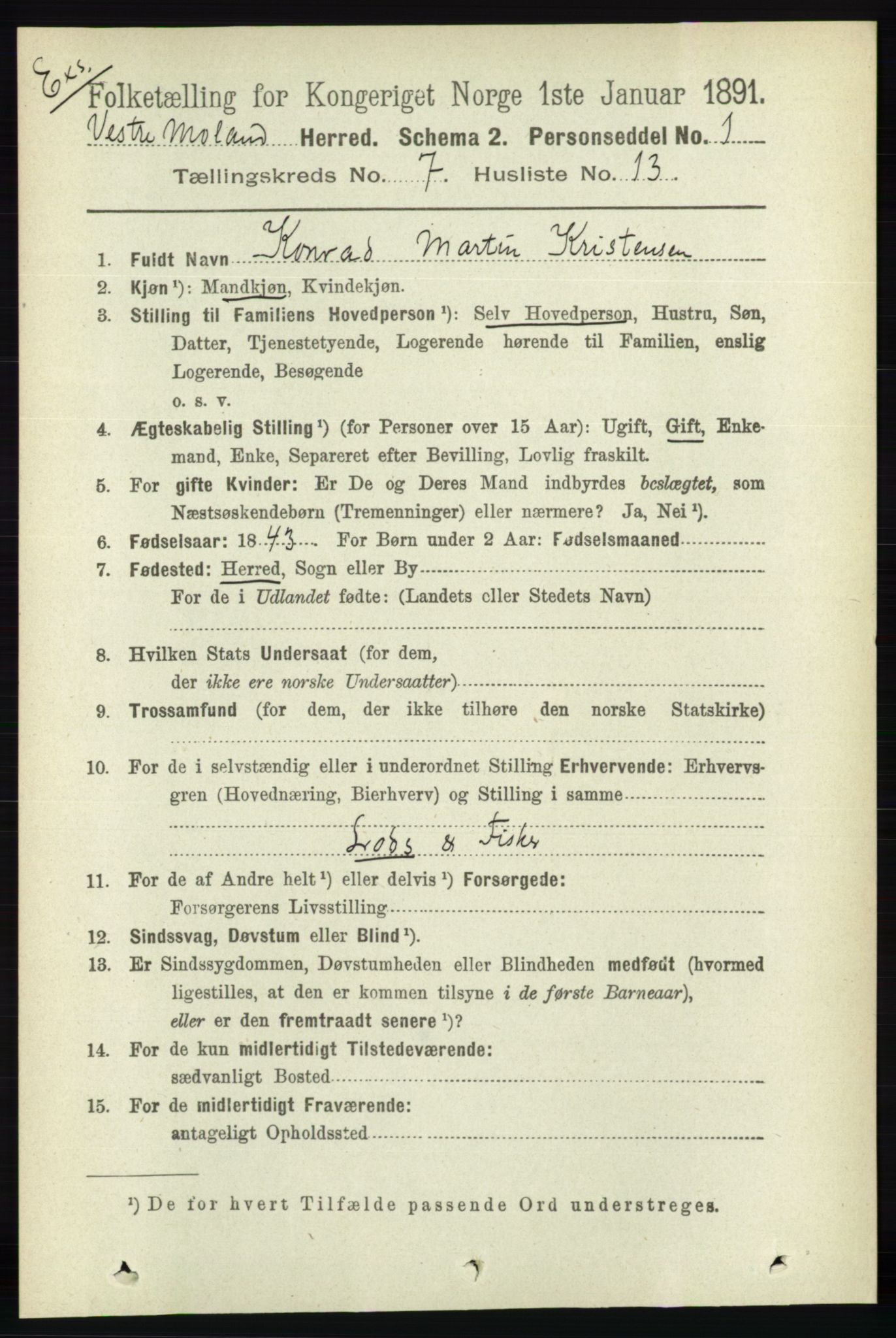 RA, Census 1891 for Nedenes amt: Gjenparter av personsedler for beslektede ektefeller, menn, 1891, p. 820