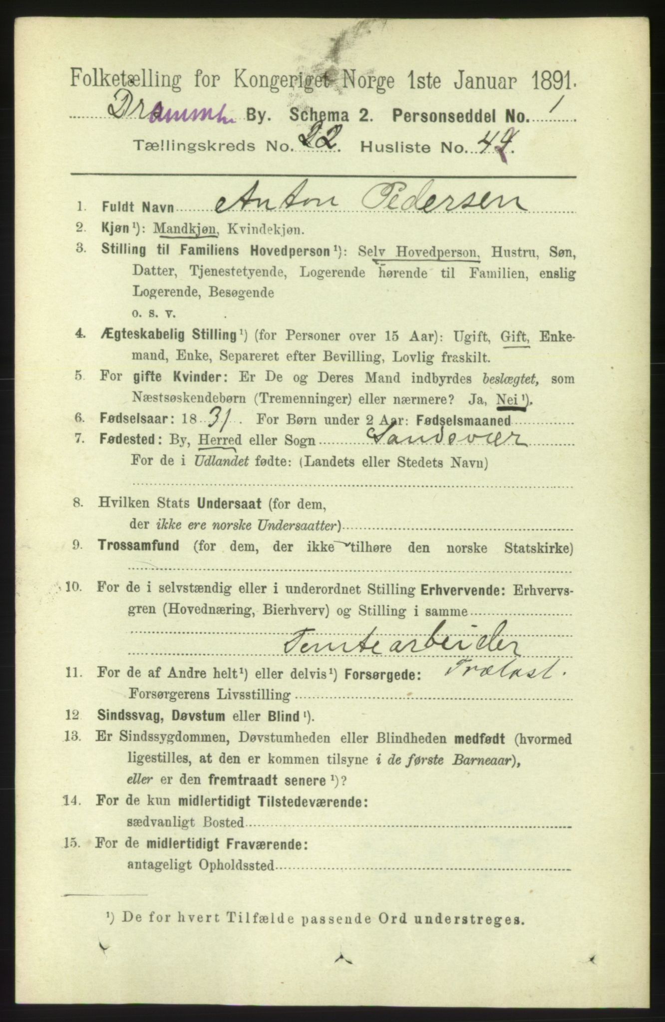 RA, 1891 census for 0602 Drammen, 1891, p. 14051