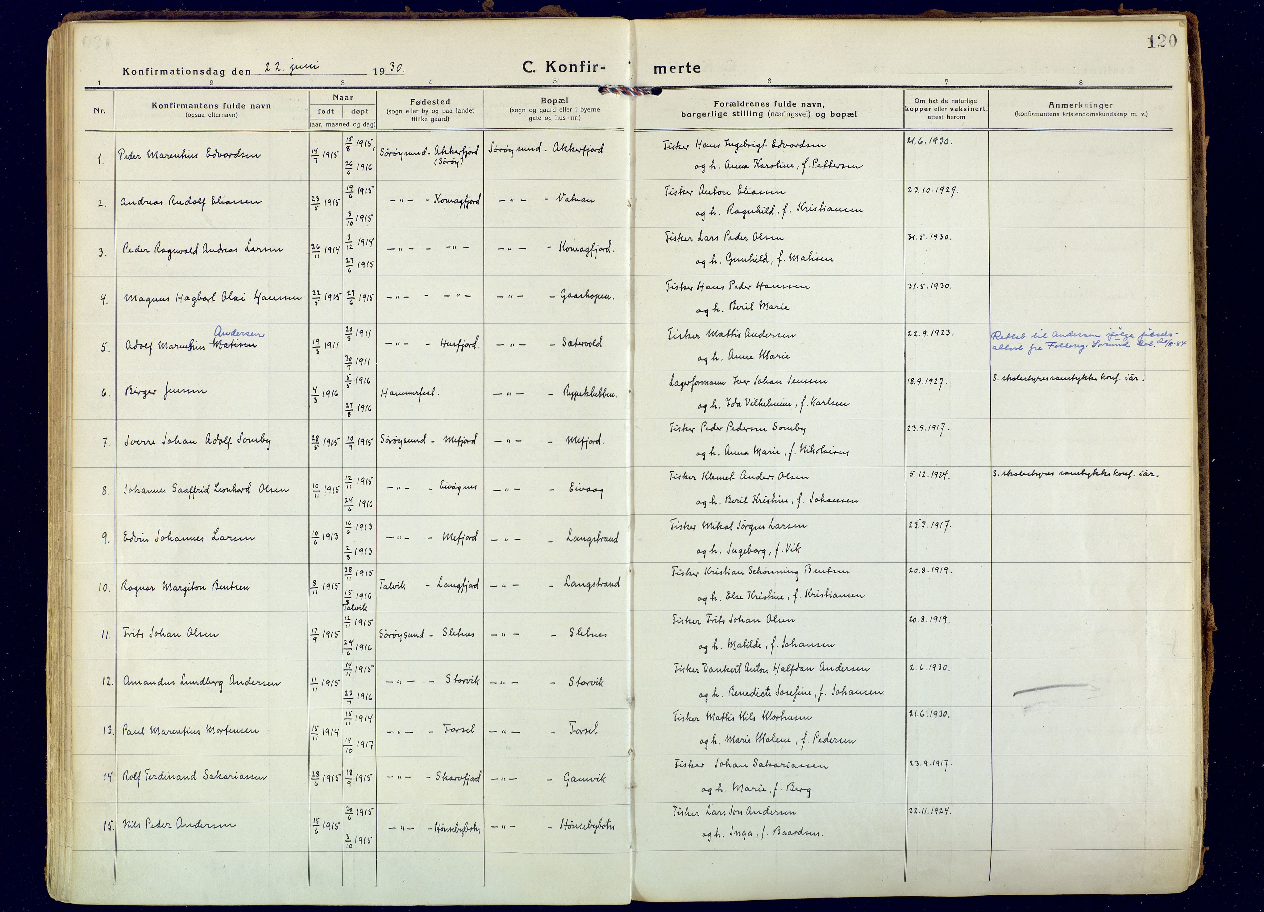 Hammerfest sokneprestkontor, SATØ/S-1347: Parish register (official) no. 18, 1918-1933, p. 120
