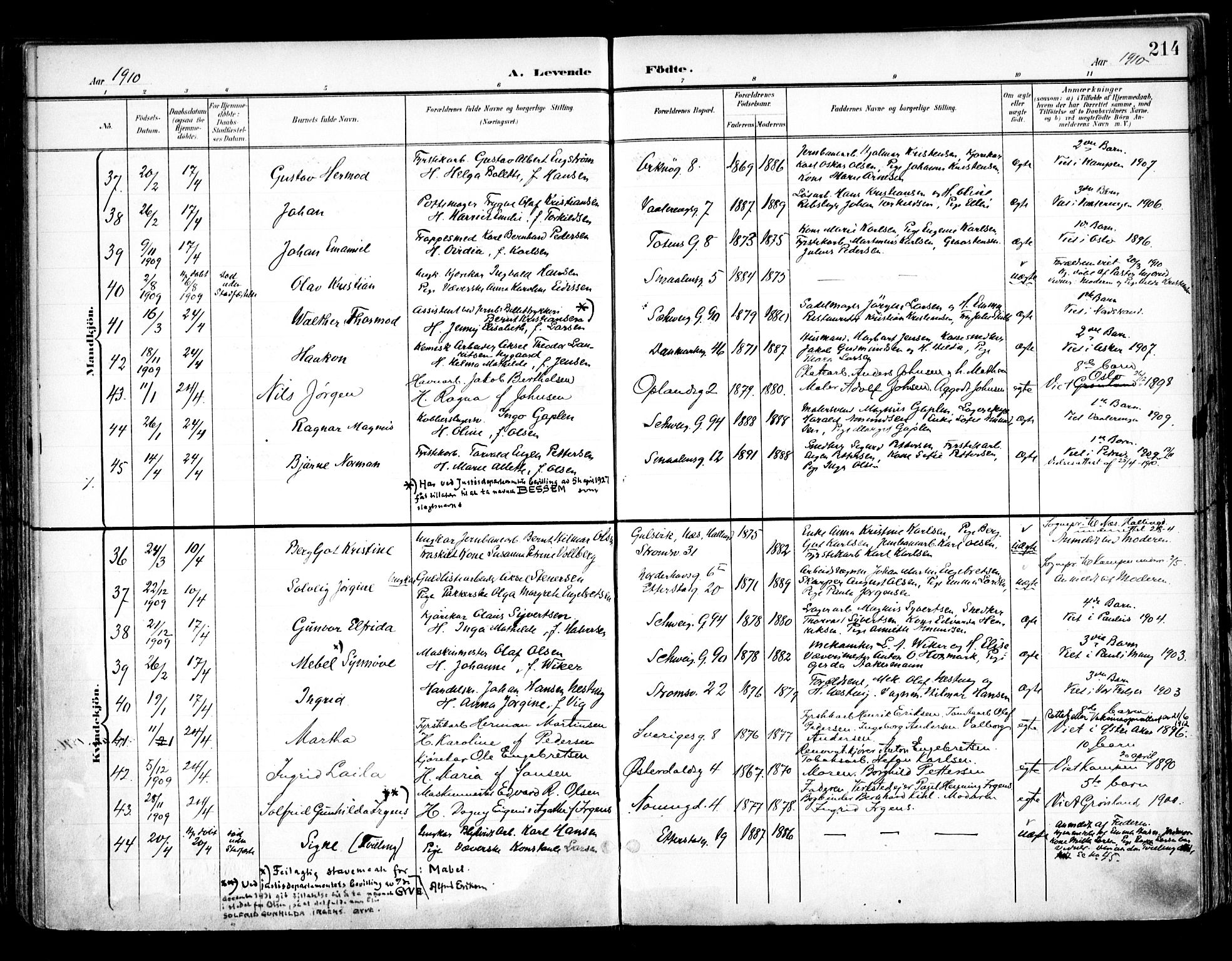 Vålerengen prestekontor Kirkebøker, AV/SAO-A-10878/F/Fa/L0001: Parish register (official) no. 1, 1899-1915, p. 214