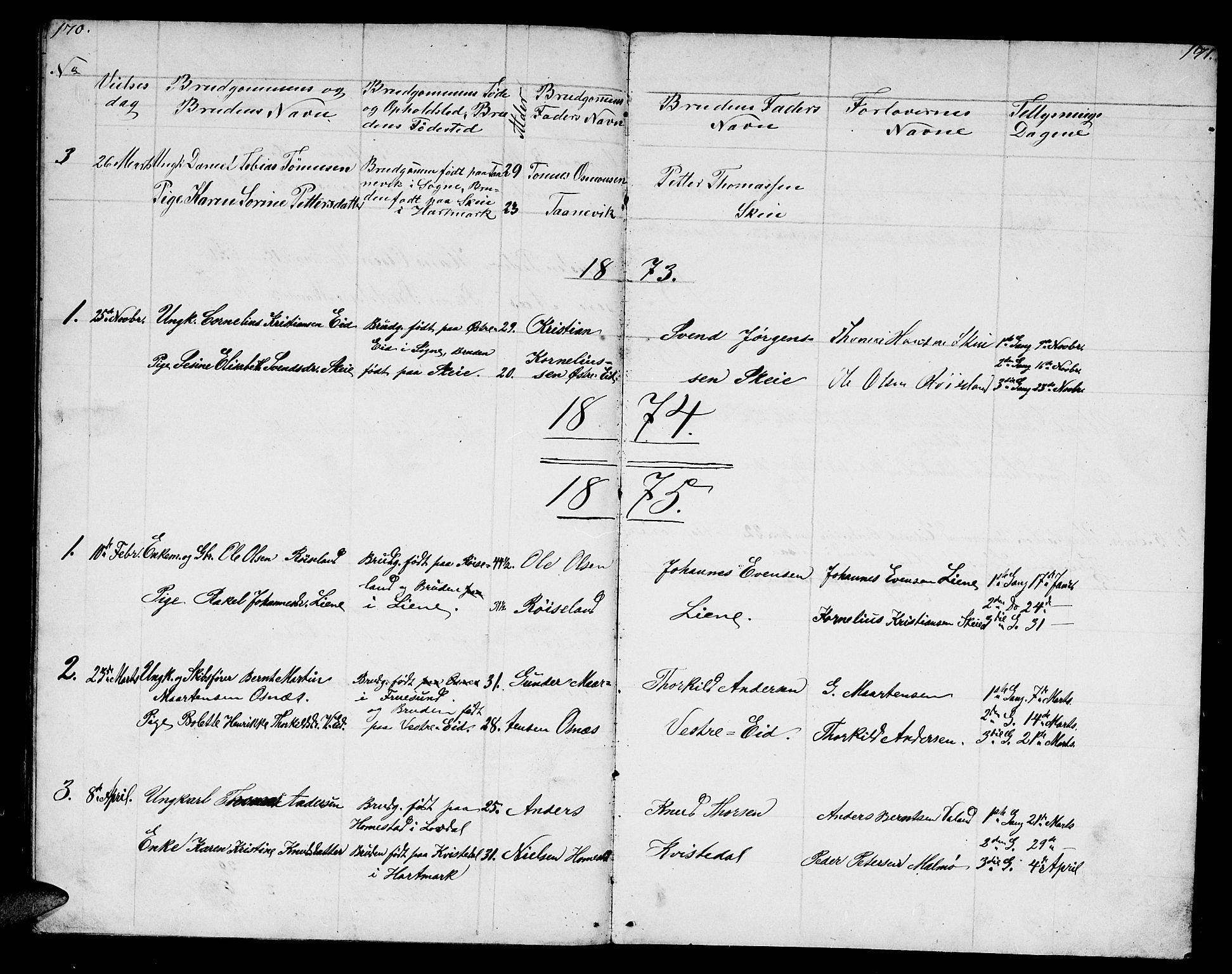 Mandal sokneprestkontor, SAK/1111-0030/F/Fb/Fbb/L0003: Parish register (copy) no. B 3, 1848-1877, p. 166-167