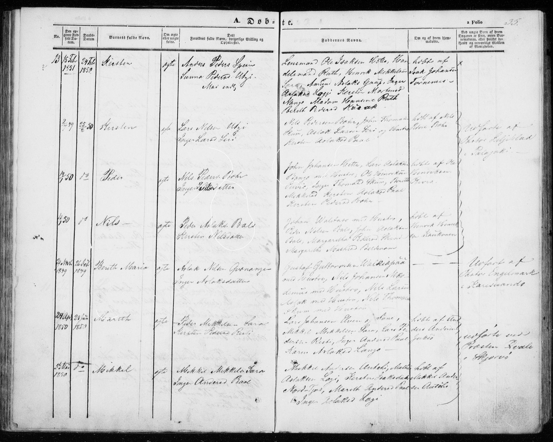 Kautokeino sokneprestembete, AV/SATØ-S-1340/H/Ha/L0002.kirke: Parish register (official) no. 2, 1843-1861, p. 35