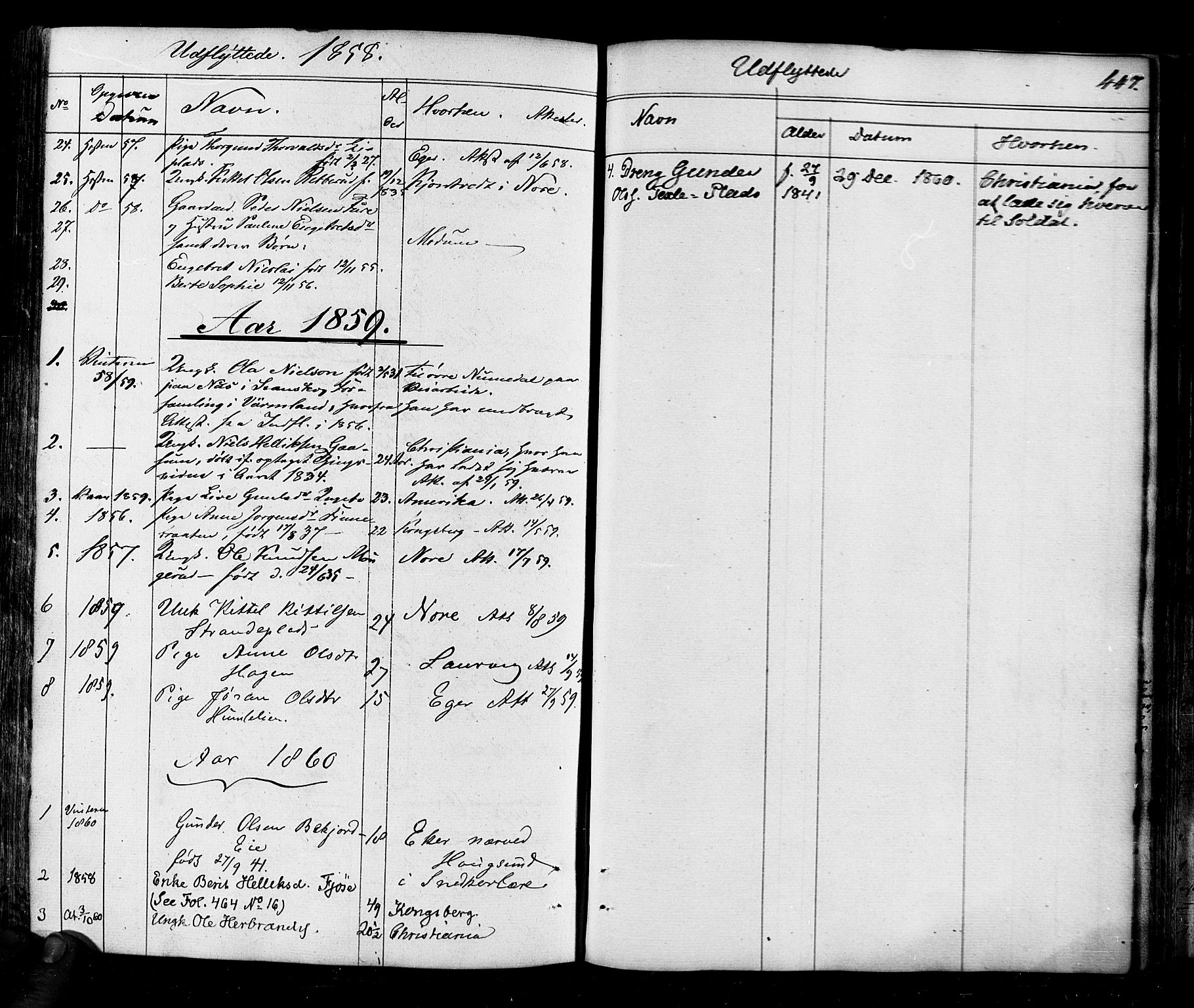 Flesberg kirkebøker, SAKO/A-18/F/Fa/L0006: Parish register (official) no. I 6, 1834-1860, p. 447