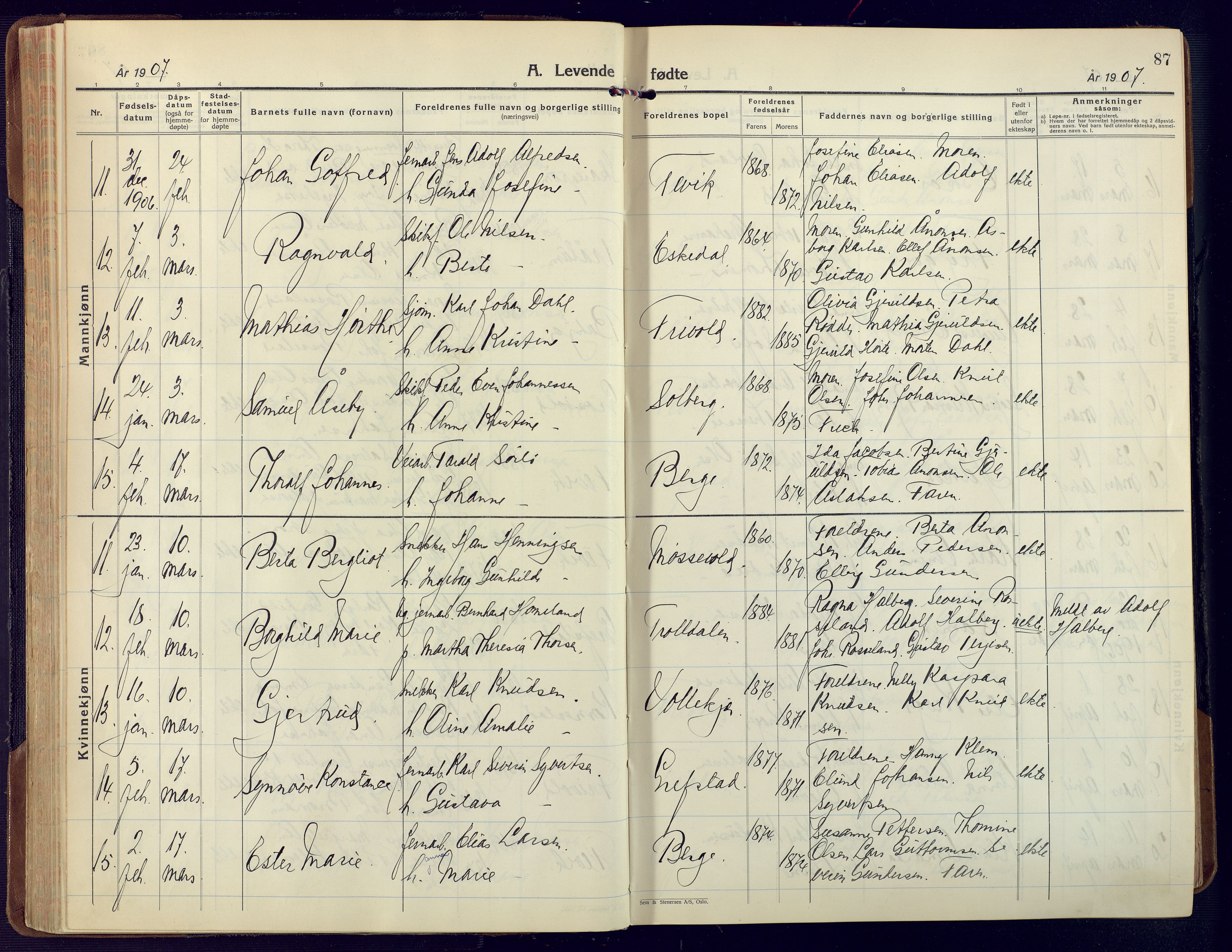 Fjære sokneprestkontor, AV/SAK-1111-0011/F/Fa/L0004: Parish register (official) no. A 4, 1902-1925, p. 87