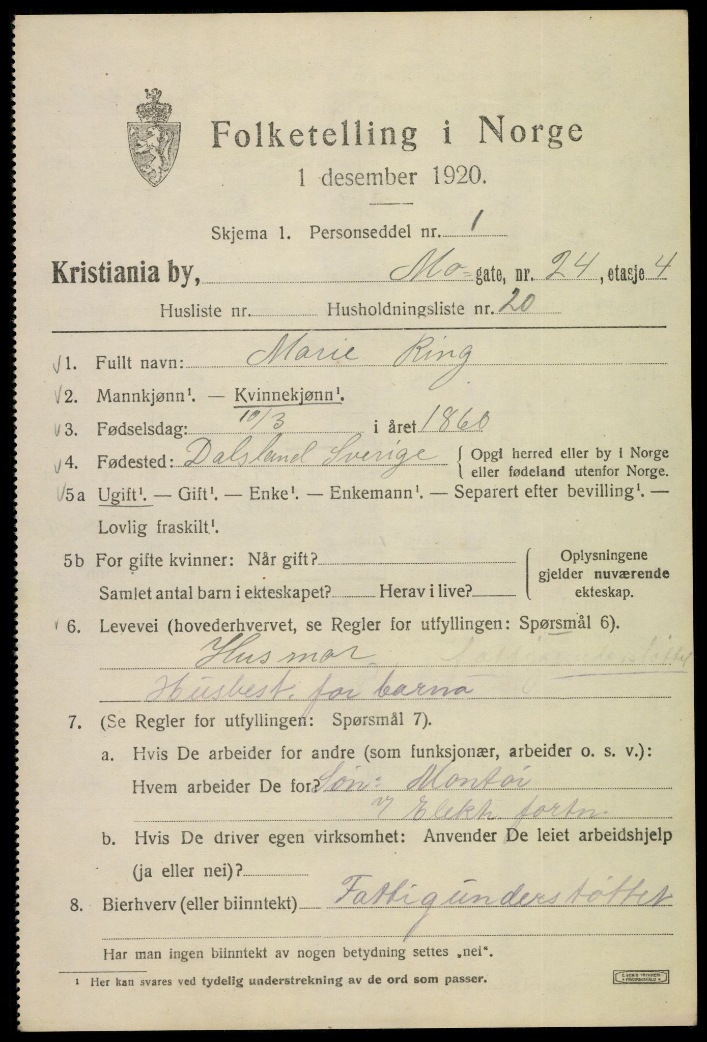 SAO, 1920 census for Kristiania, 1920, p. 396259